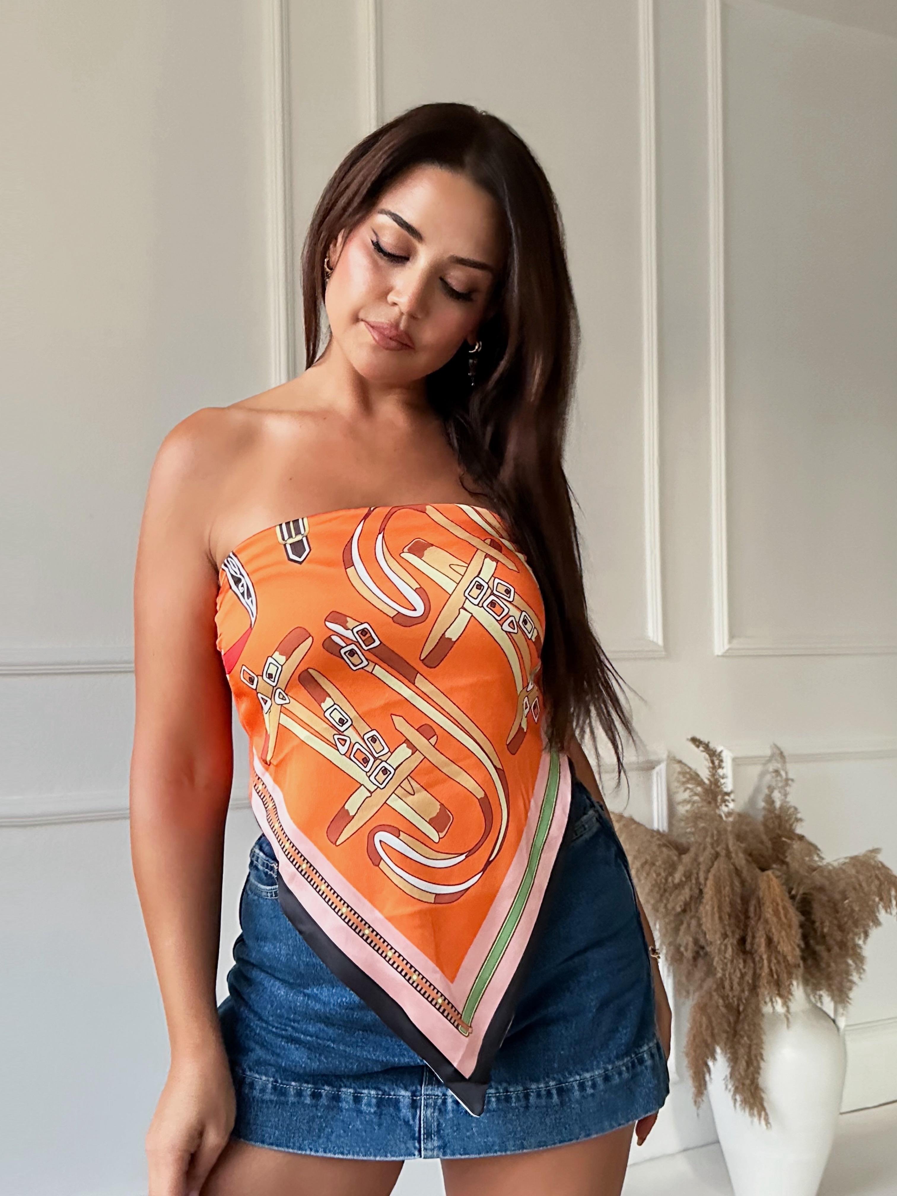 Premium Kalite Saten Turuncu Şal Bluz