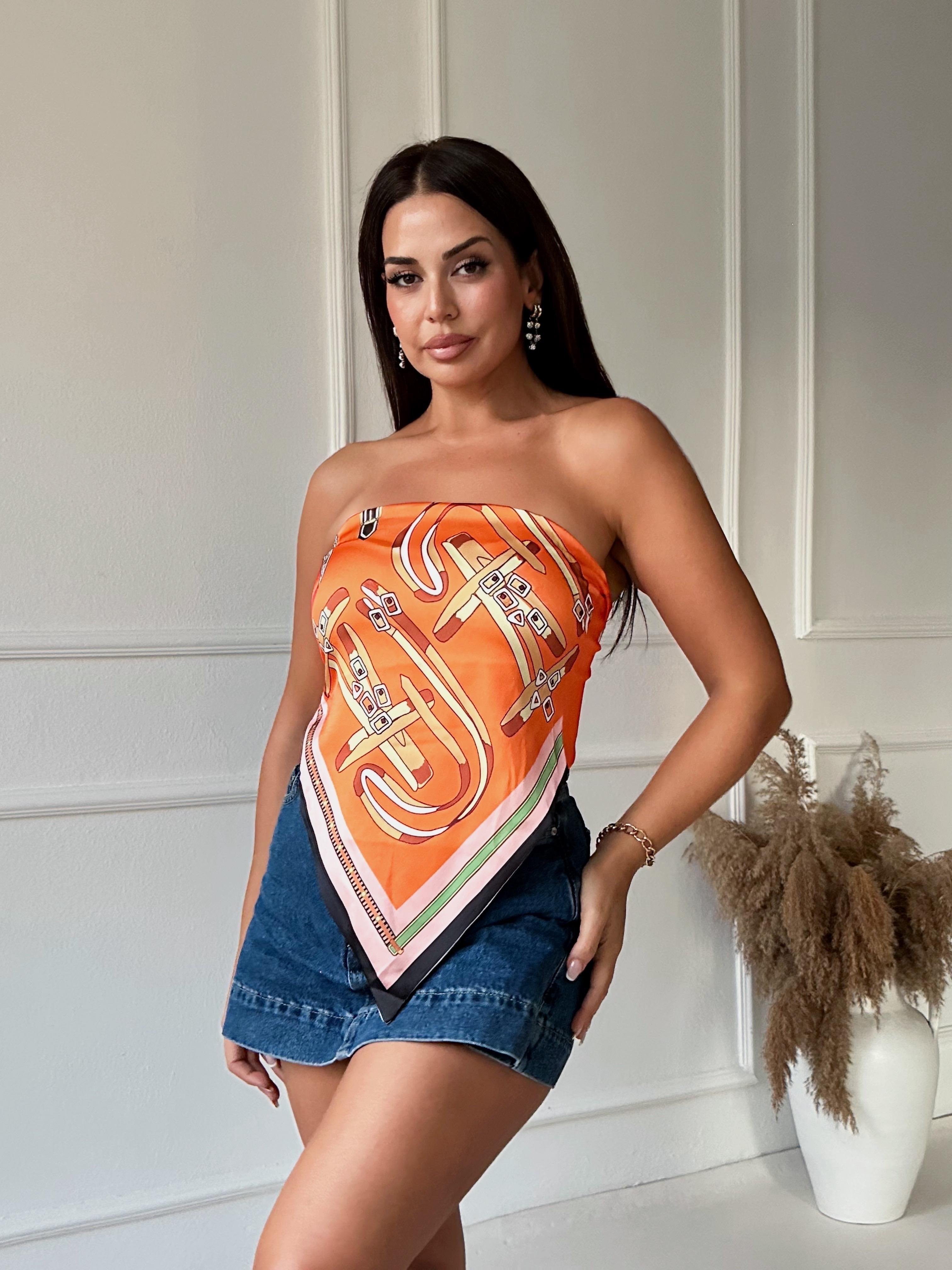 Premium Kalite Saten Turuncu Şal Bluz