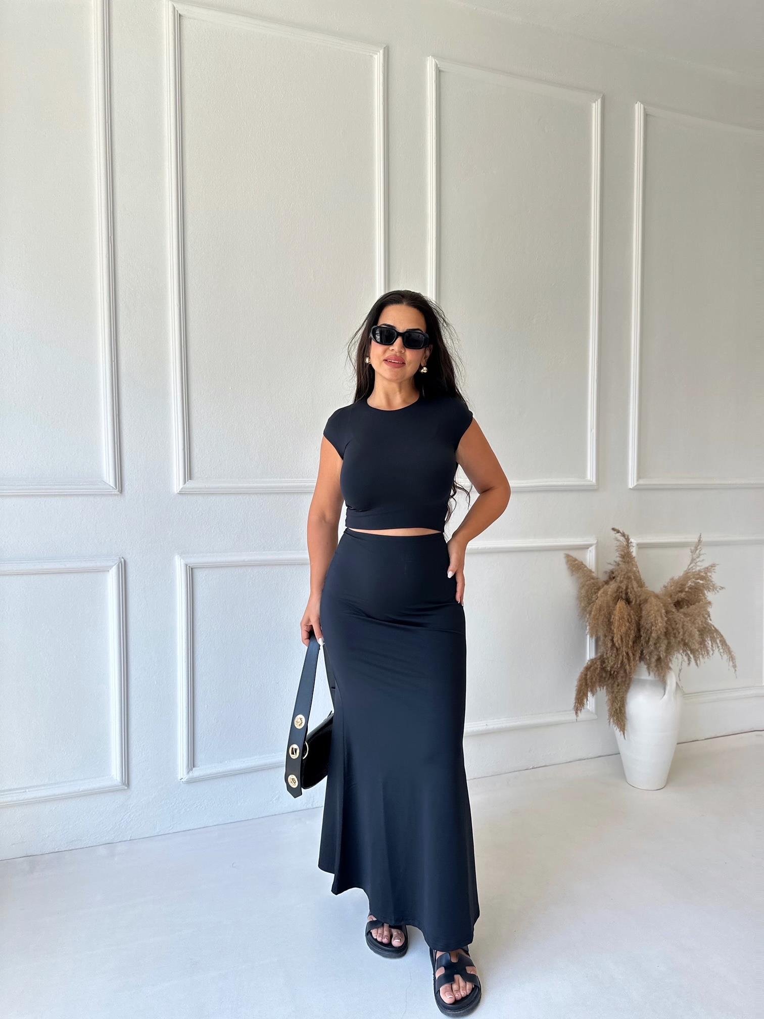 Premium Kalite Yüksek Bel Maxi Etek Siyah