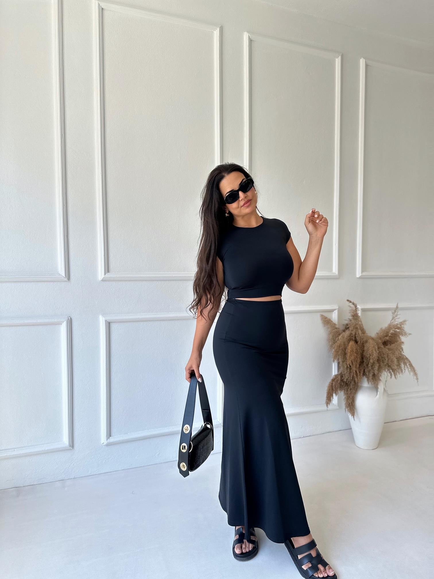 Premium Kalite Yüksek Bel Maxi Etek Siyah