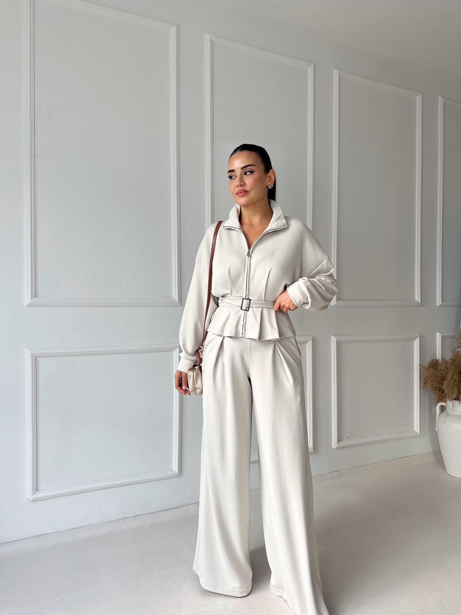 Premium Oysho Kumaş Kemerli İkili Takım – Taş