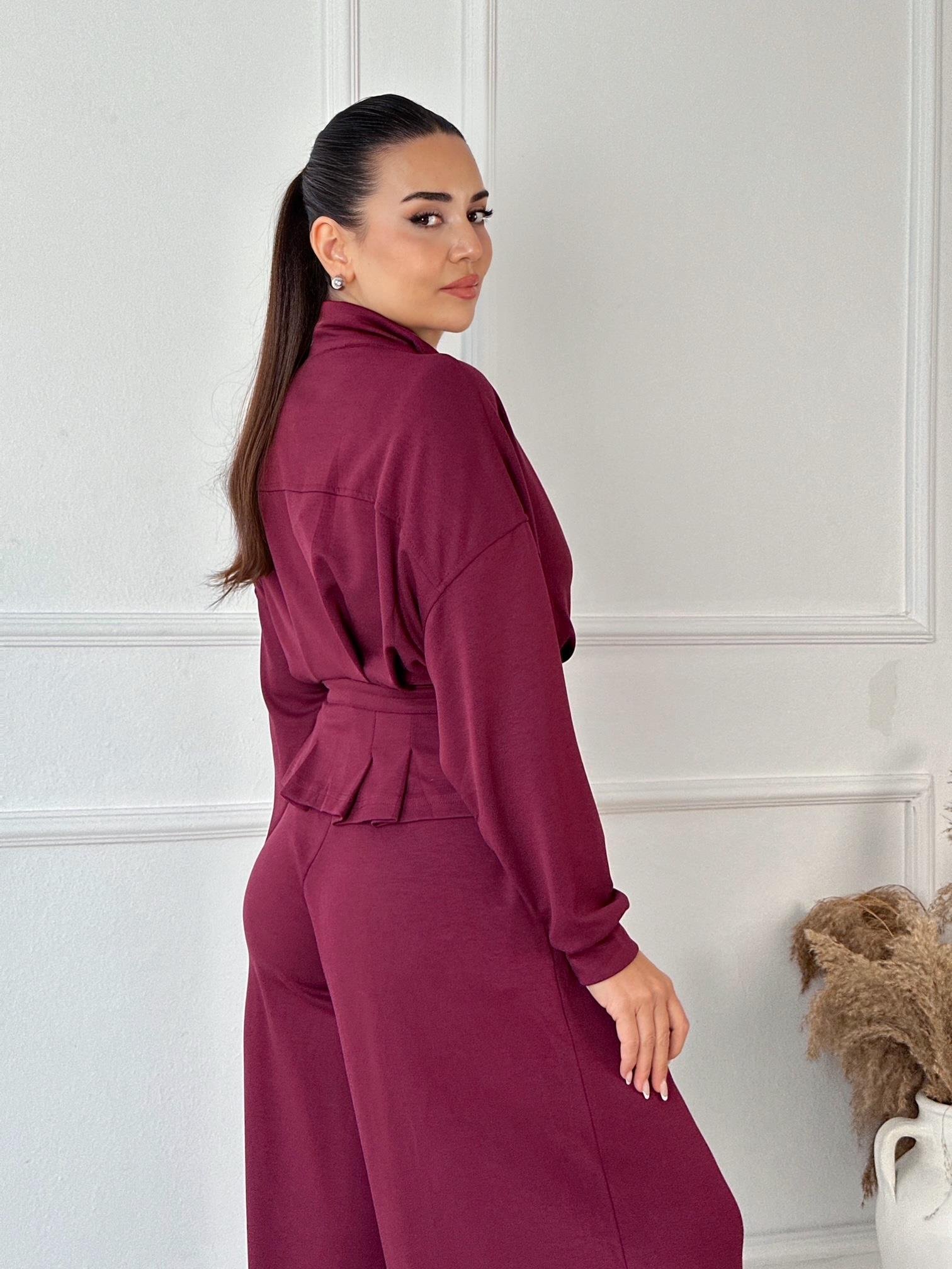 Premium Oysho Kumaş Kemerli İkili Takım – Bordo