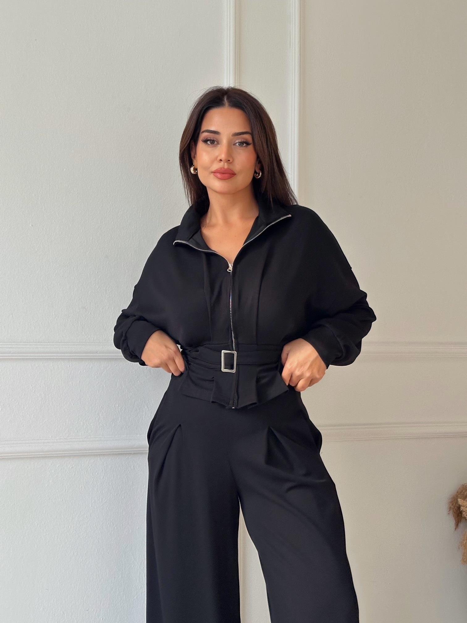 Premium Oysho Kumaş Kemerli İkili Takım – Siyah