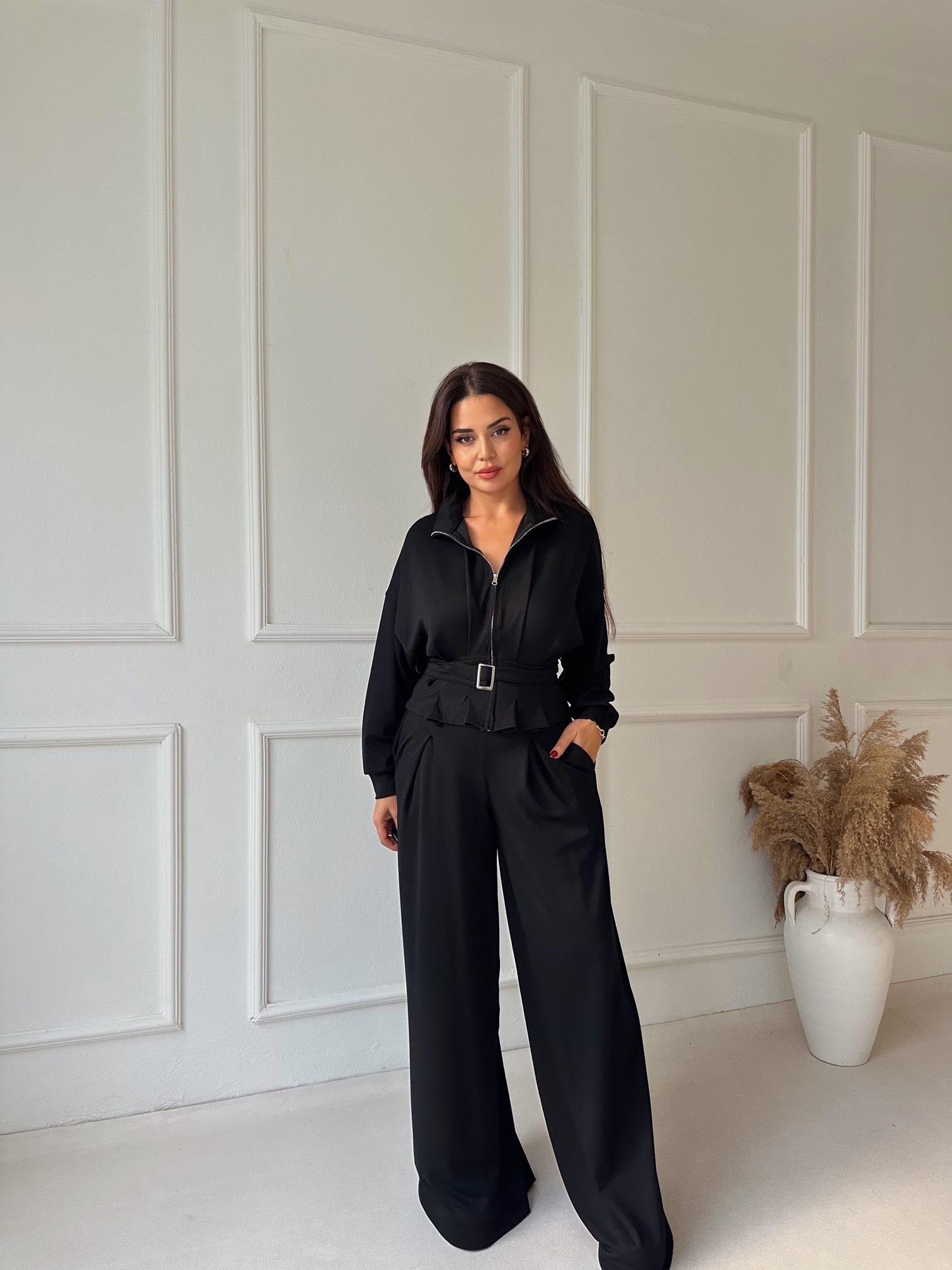 Premium Oysho Kumaş Kemerli İkili Takım – Siyah