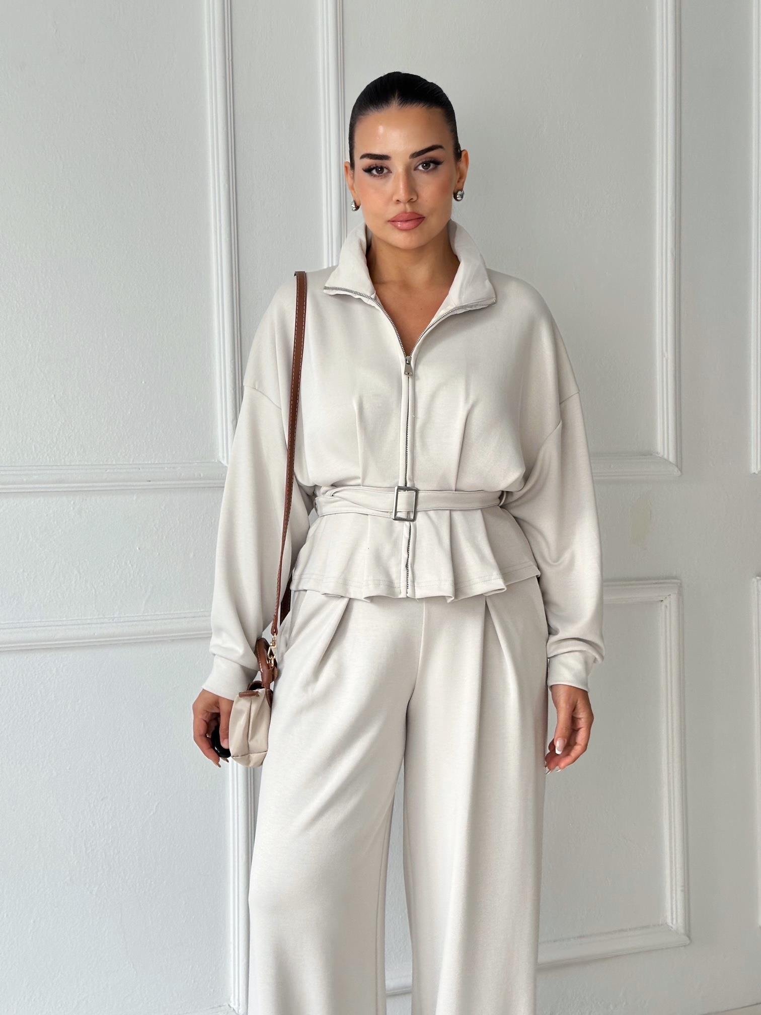 Premium Oysho Kumaş Kemerli İkili Takım – Taş