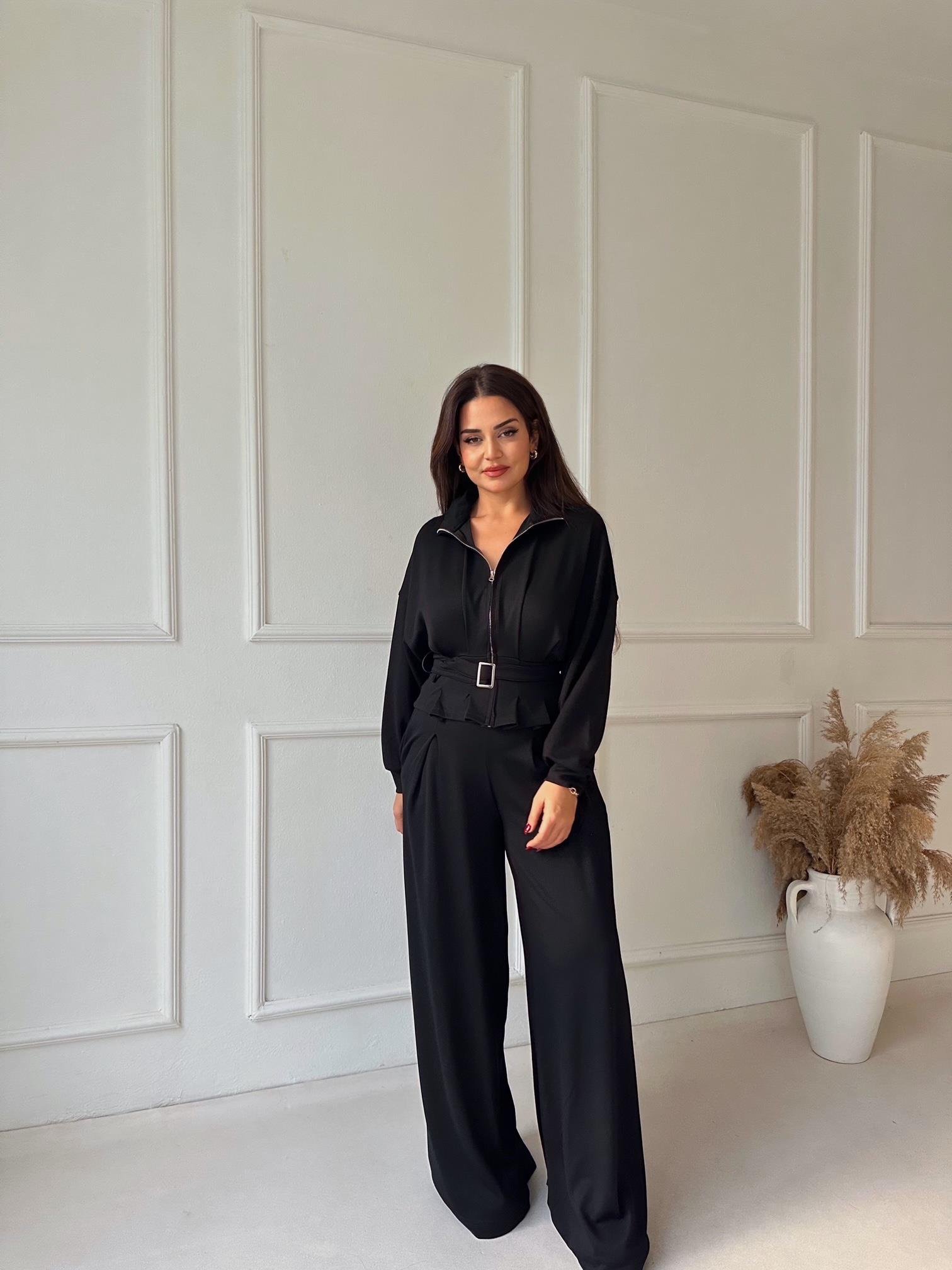 Premium Oysho Kumaş Kemerli İkili Takım – Siyah