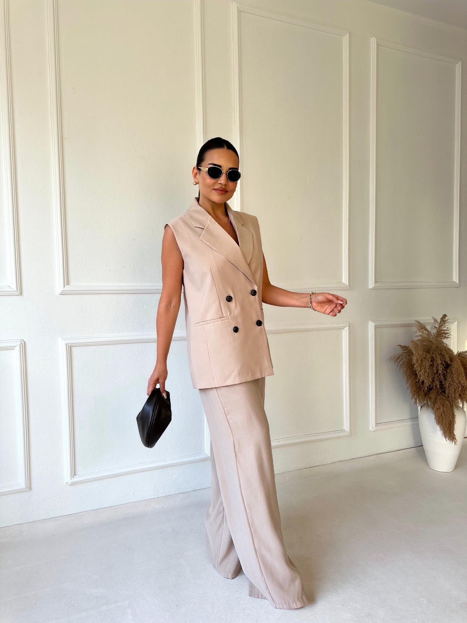 Premium Seri Bej Yelek ve Pantolon Takım