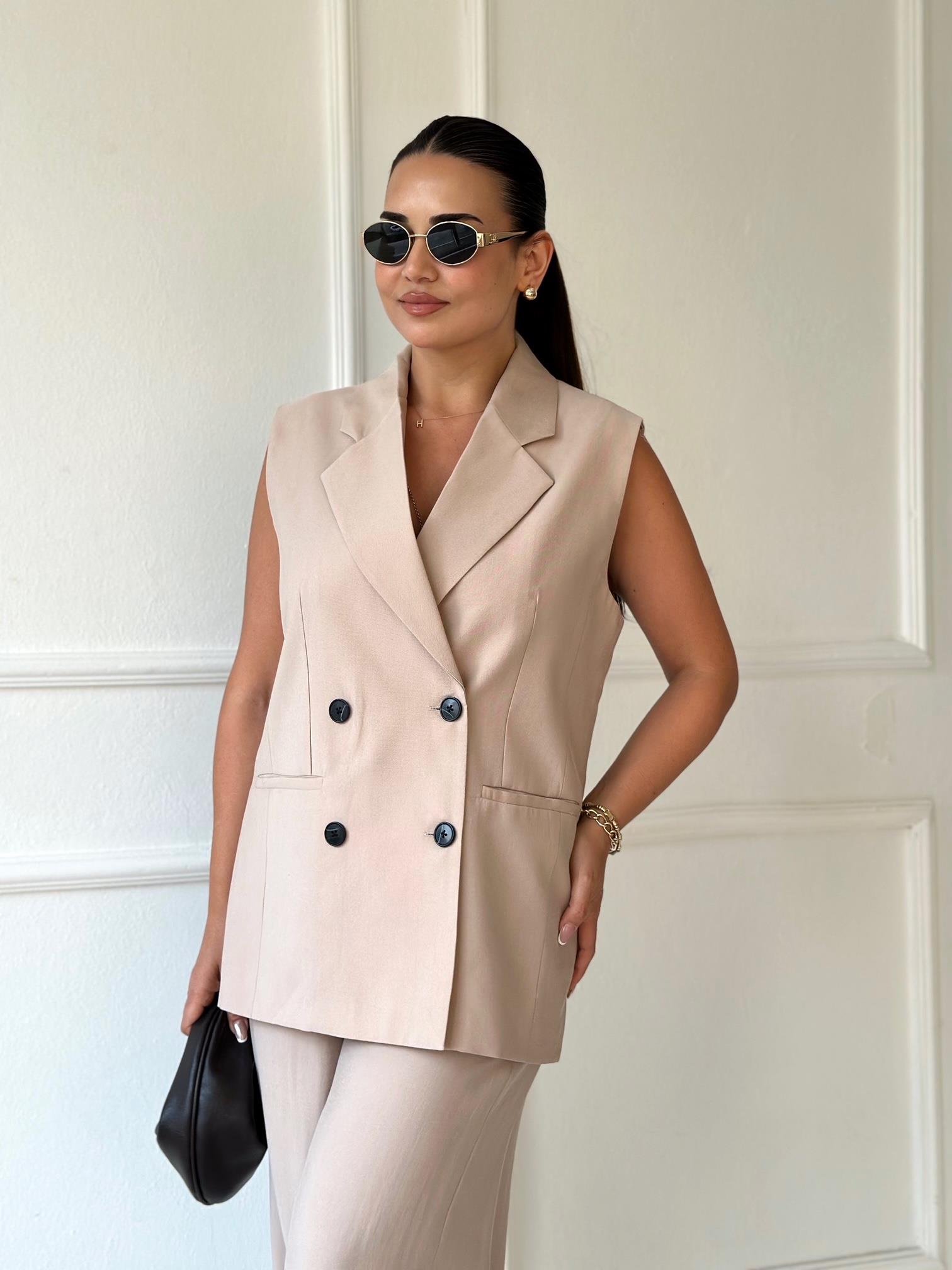 Premium Seri Bej Yelek ve Pantolon Takım