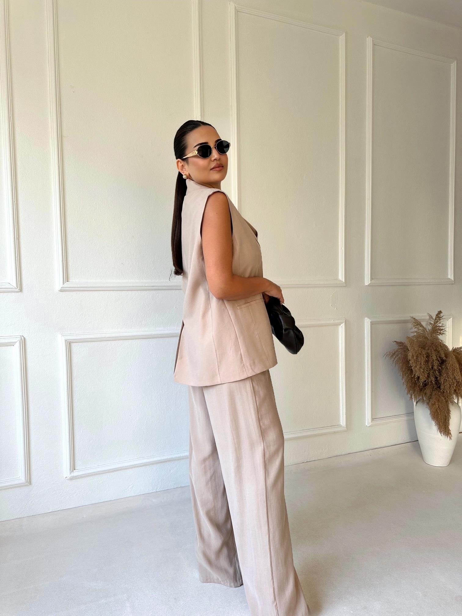 Premium Seri Bej Yelek ve Pantolon Takım