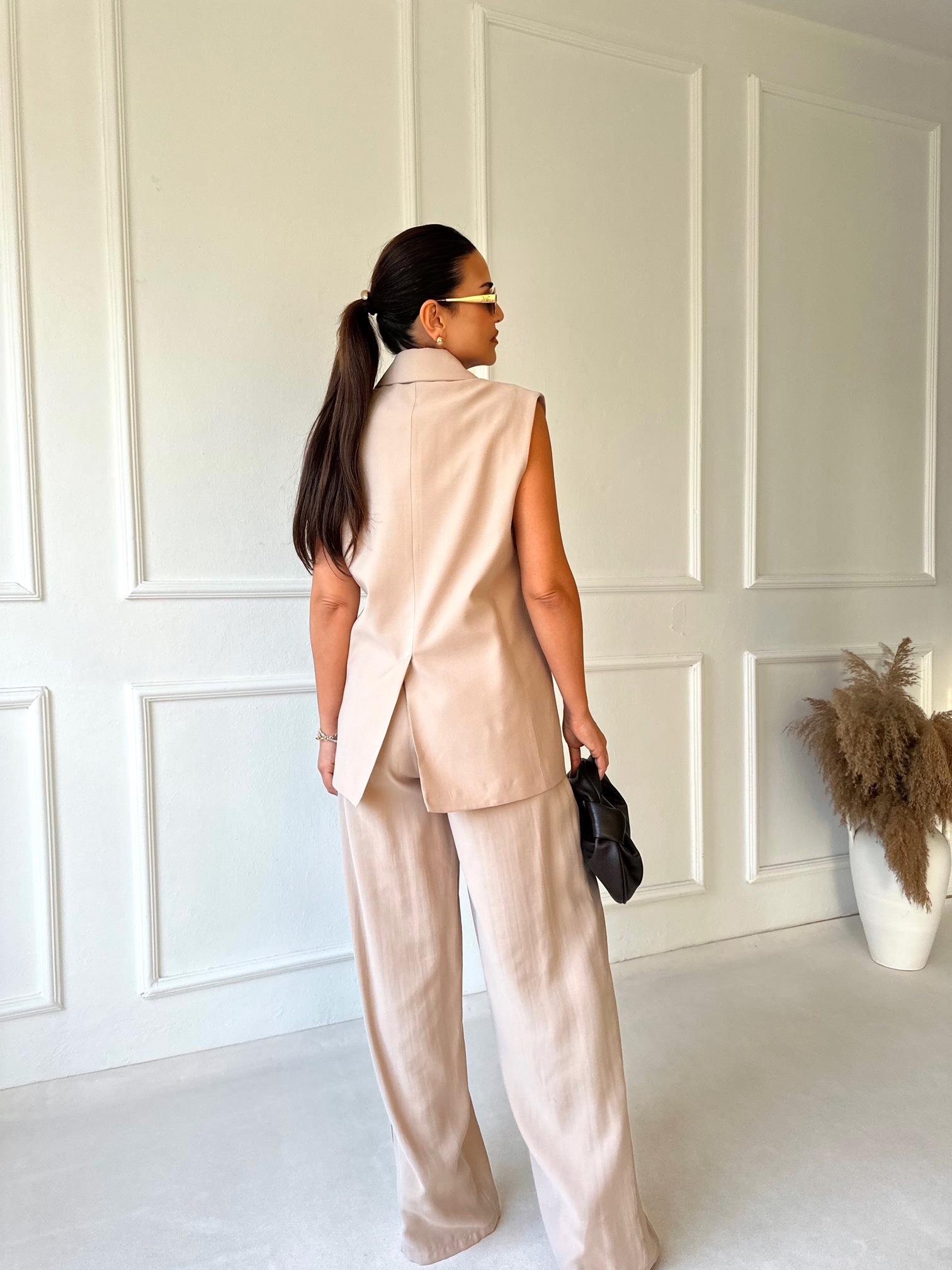 Premium Seri Bej Yelek ve Pantolon Takım