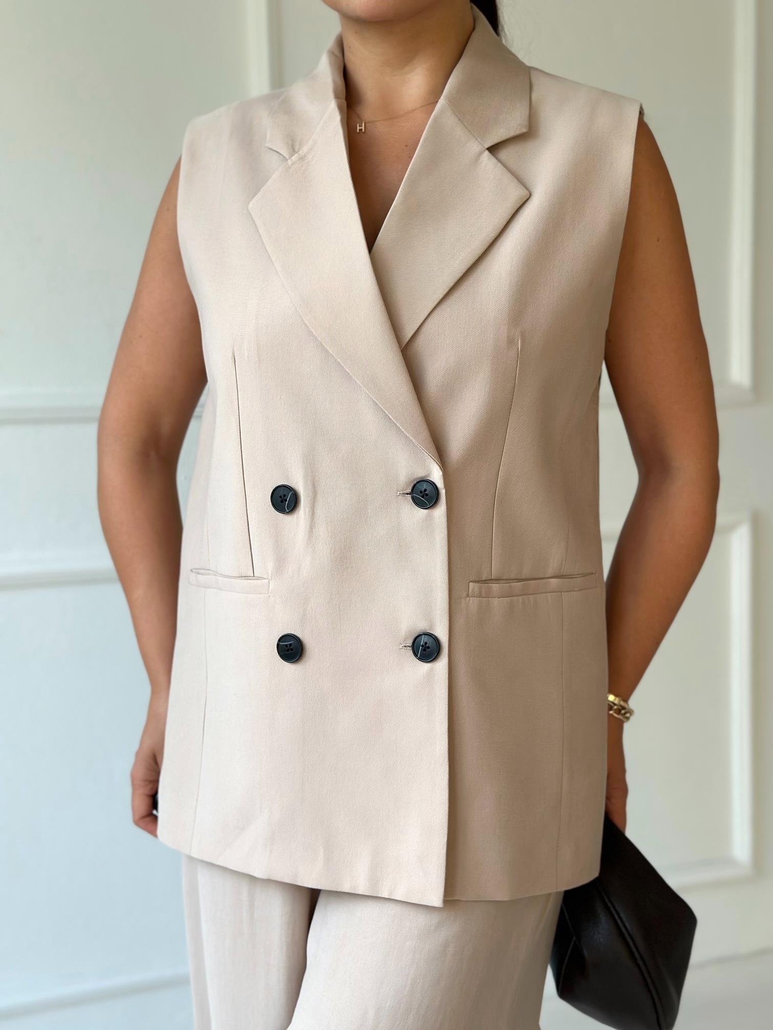 Premium Seri Bej Yelek ve Pantolon Takım