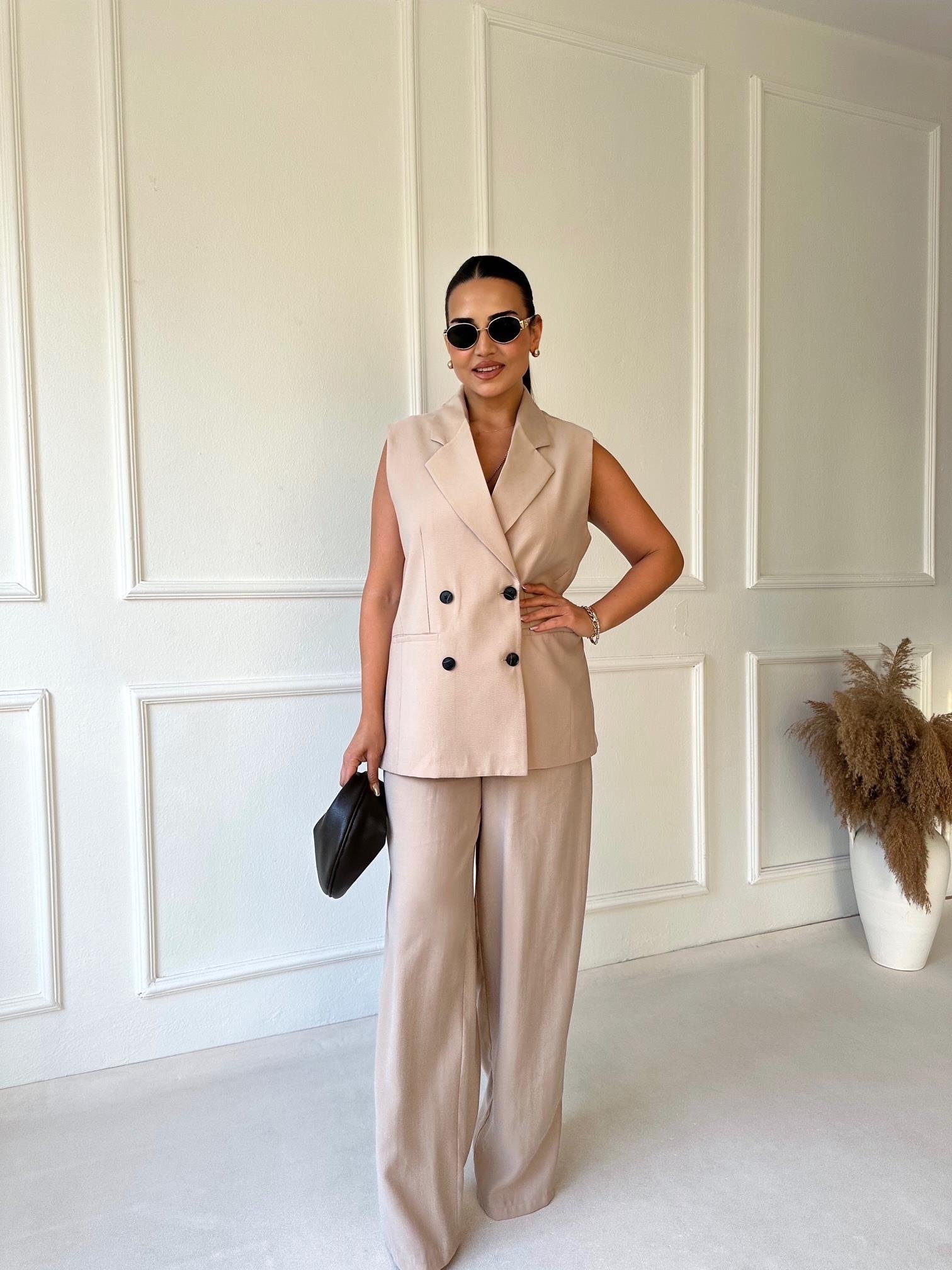 Premium Seri Bej Yelek ve Pantolon Takım