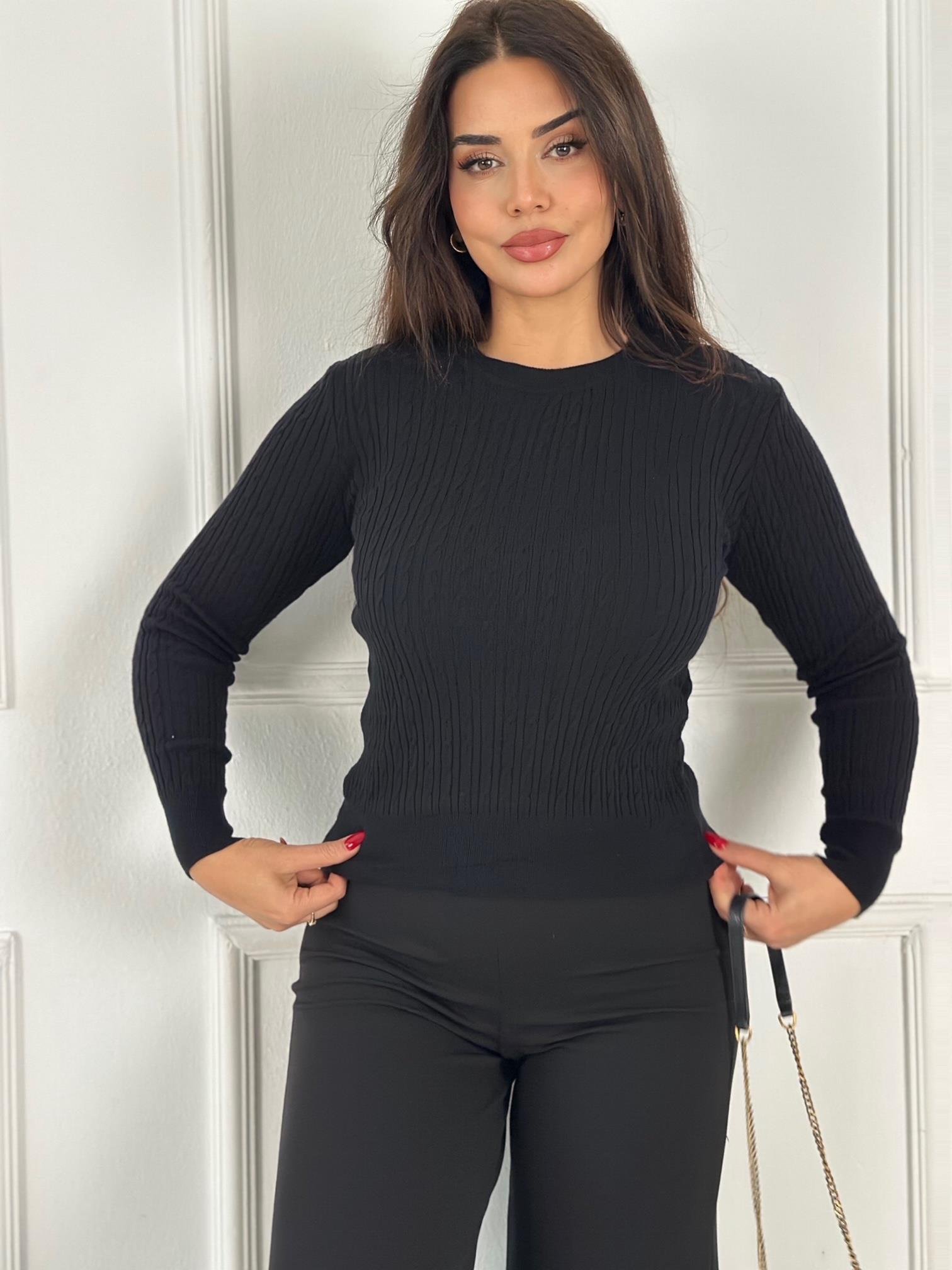 Ralph Saç Örgülü Siyah Triko Kazak