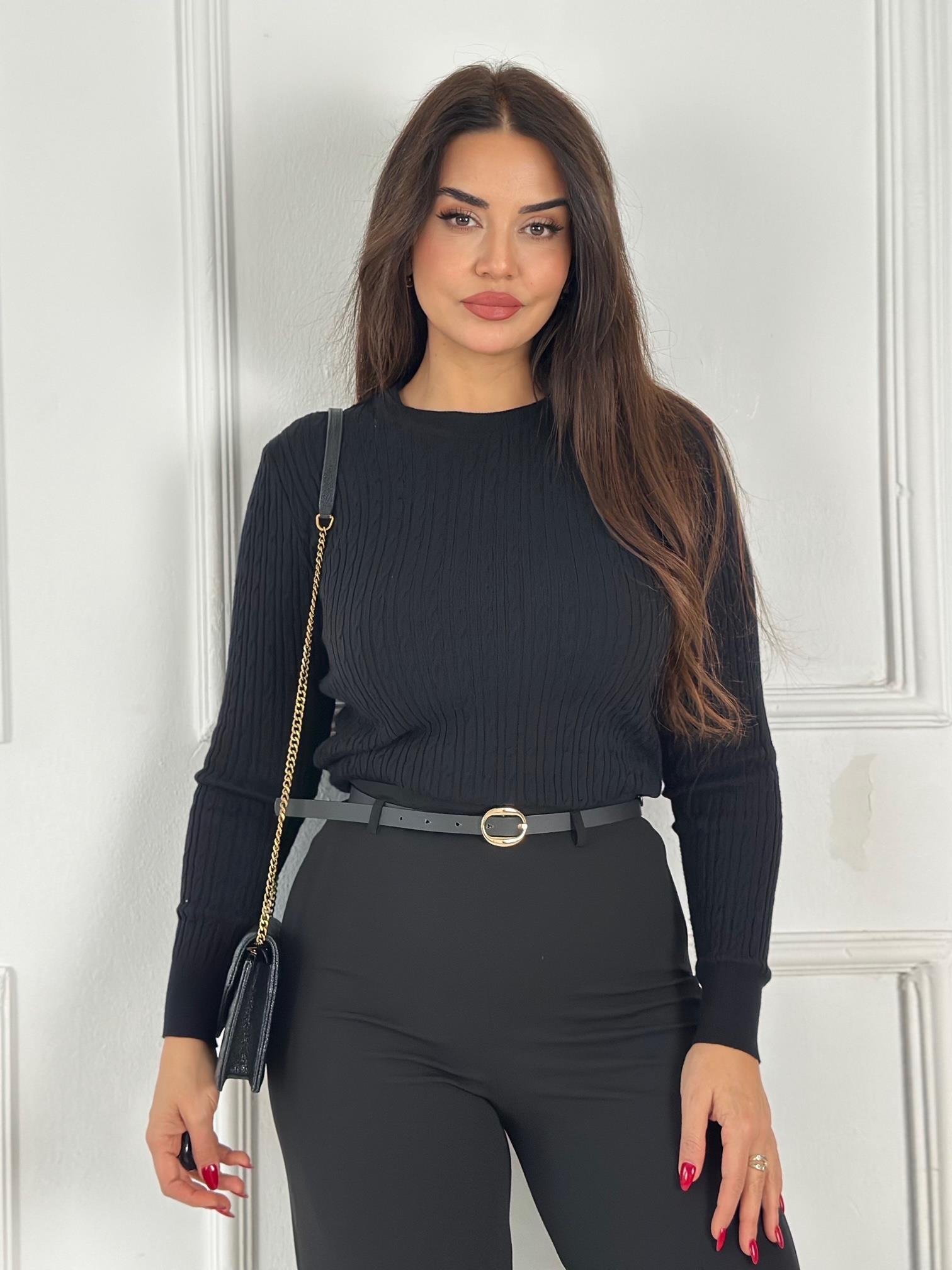 Ralph Saç Örgülü Siyah Triko Kazak