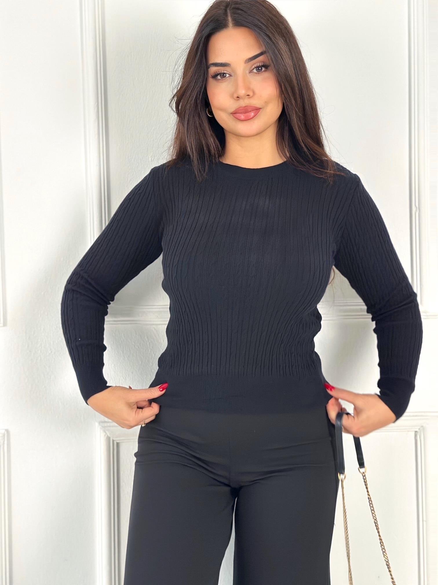 Ralph Saç Örgülü Siyah Triko Kazak