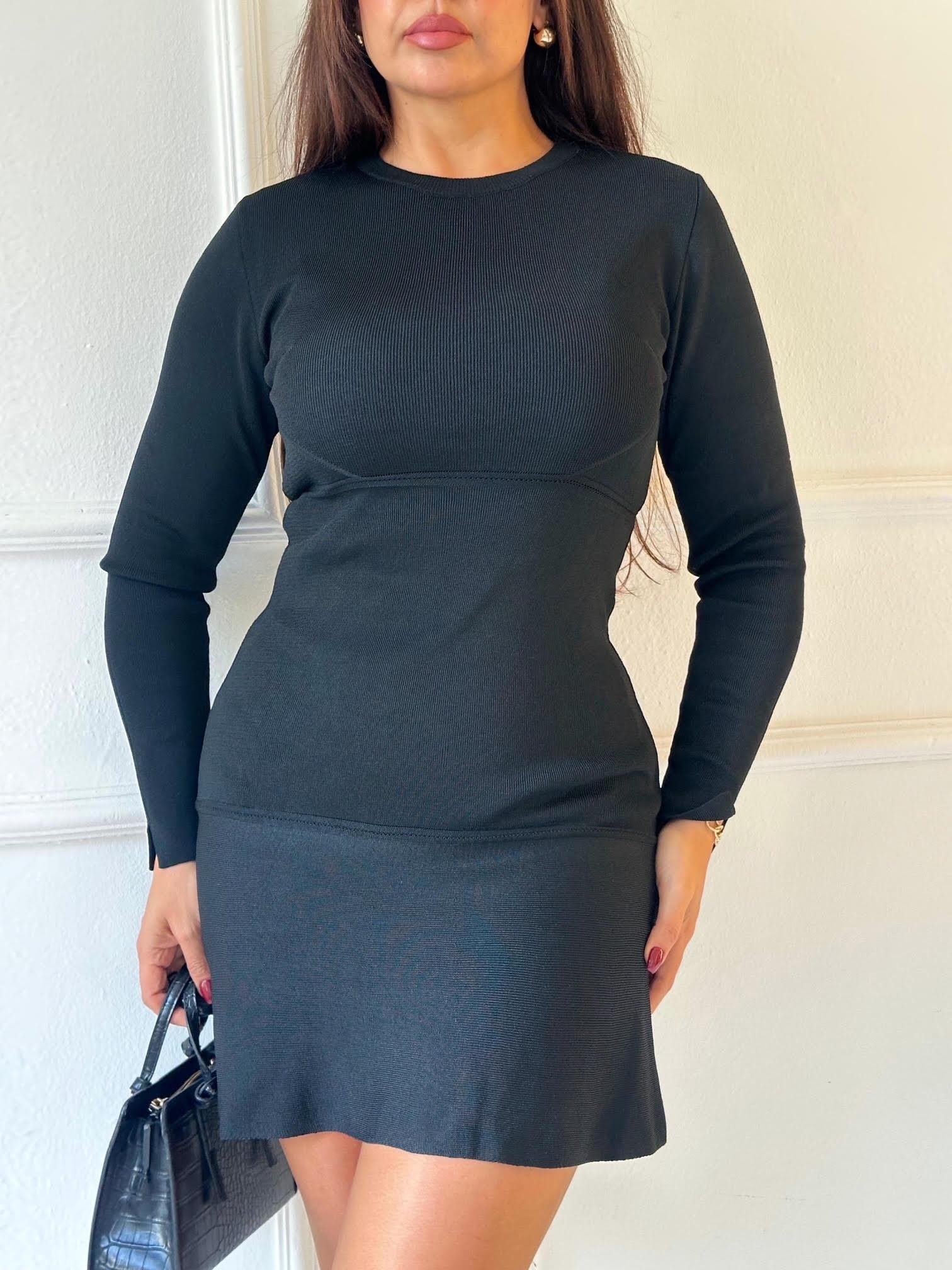 Siyah Fit Kalıp Triko Mini Elbise