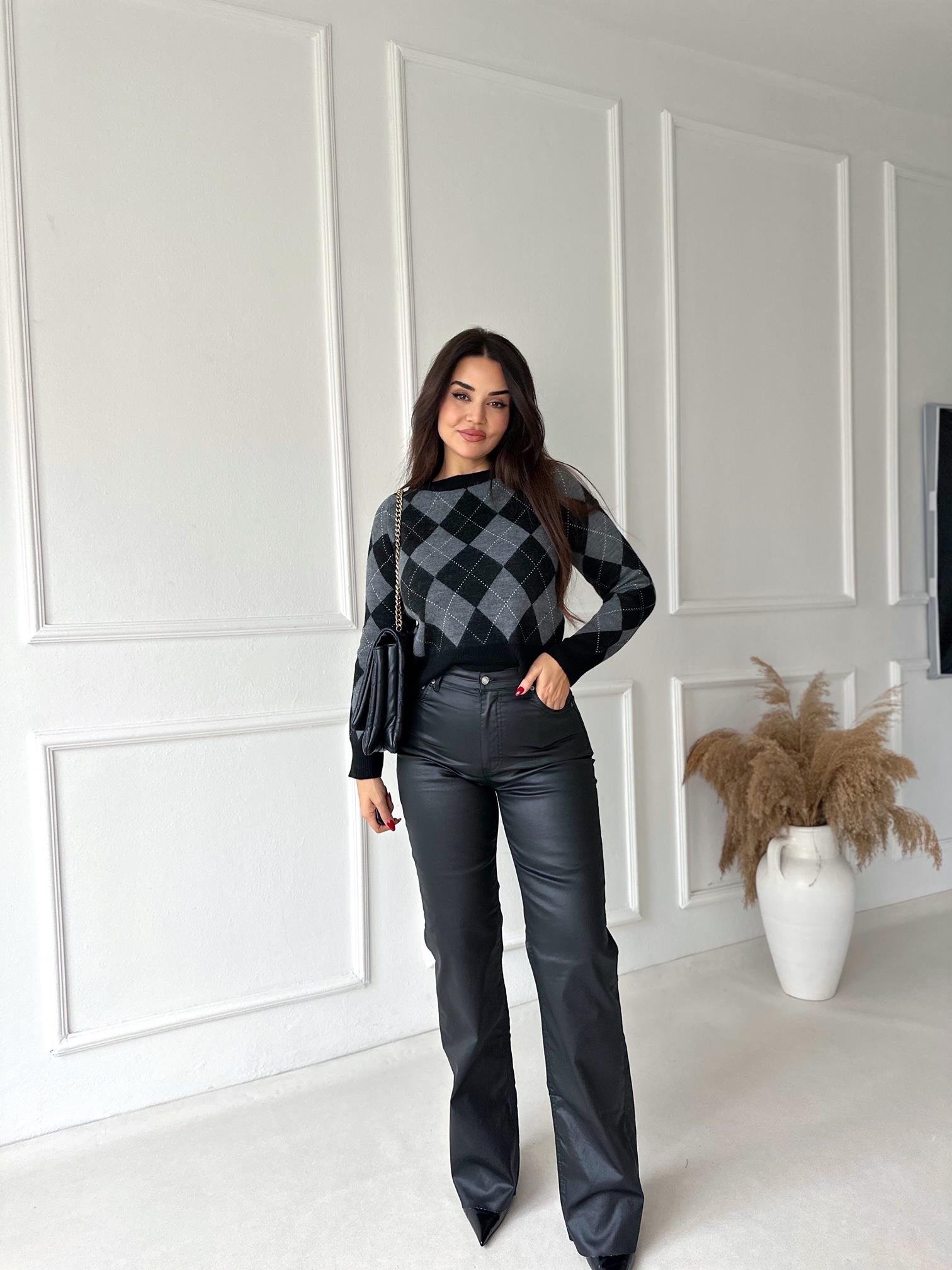 Siyah Kaplamalı Kumaş Likralı Palazzo Jean | Nora Butik