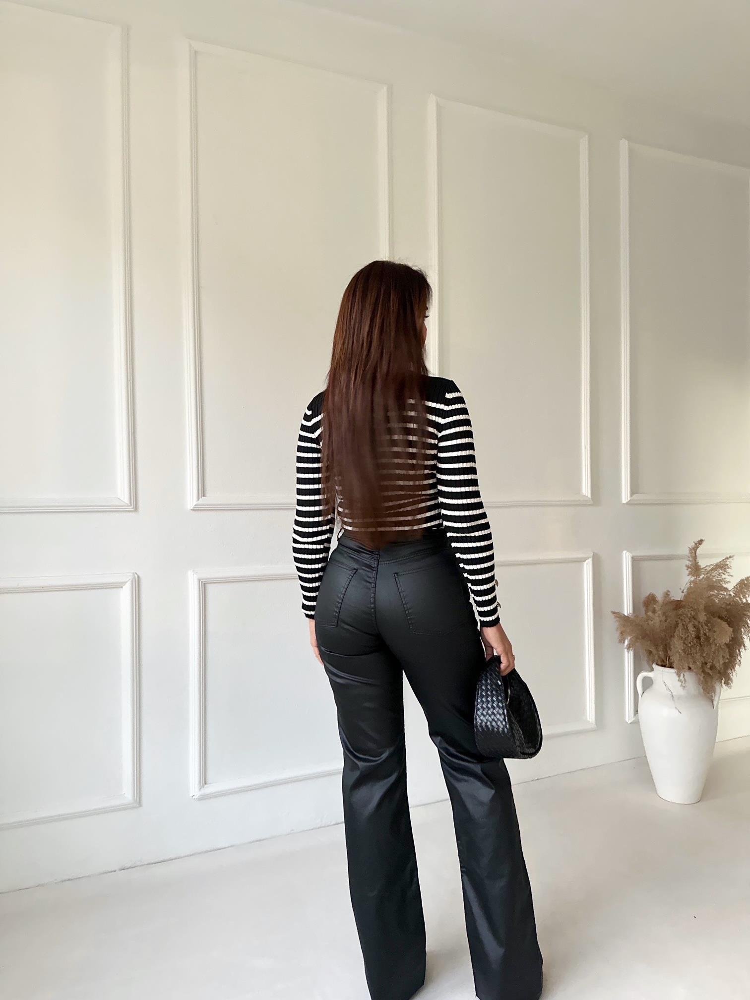 Siyah Kaplamalı Kumaş Likralı Palazzo Jean | Nora Butik