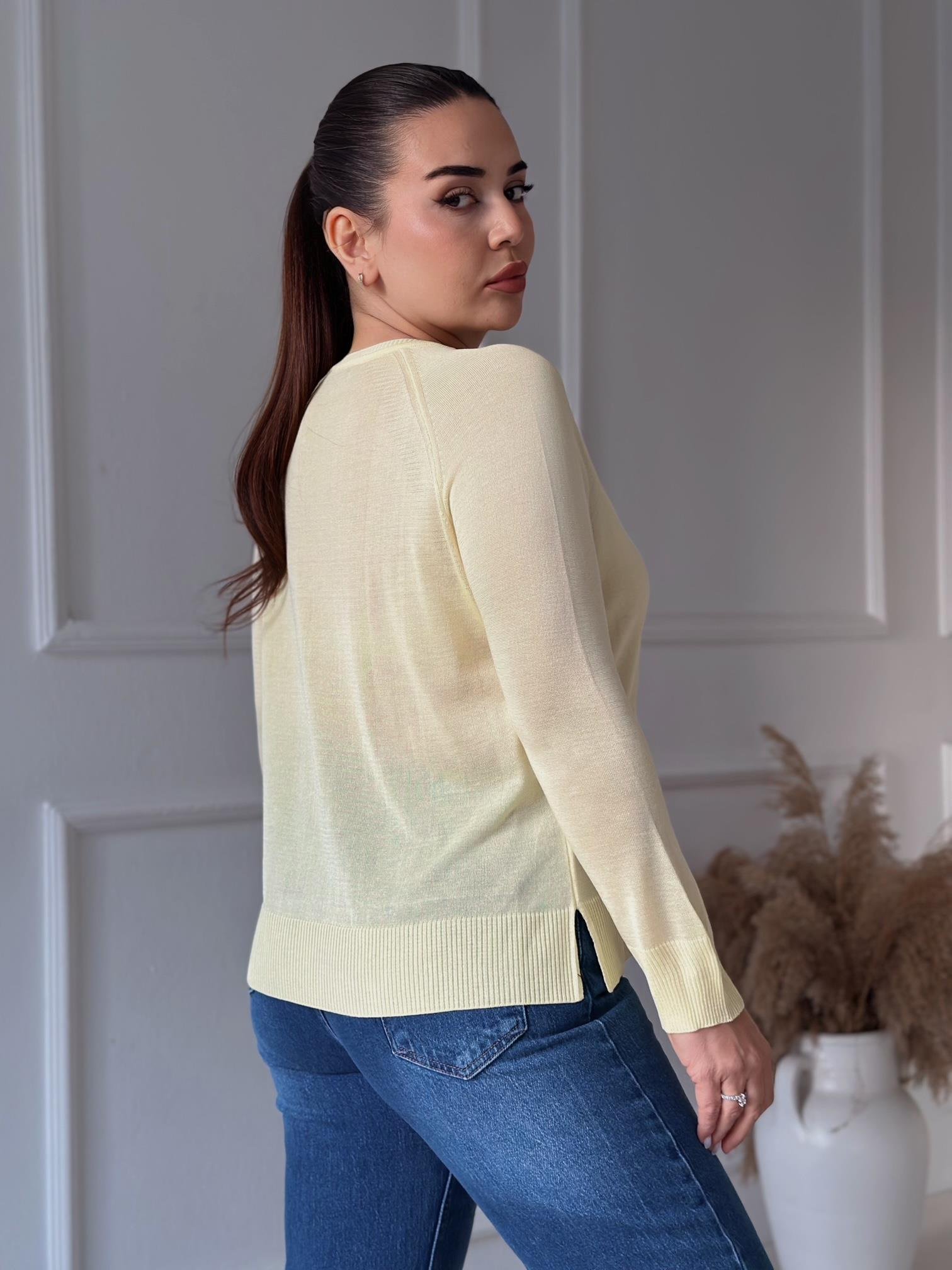 Soft Touch Basic İnce Reglan Triko Bluz - Sarı