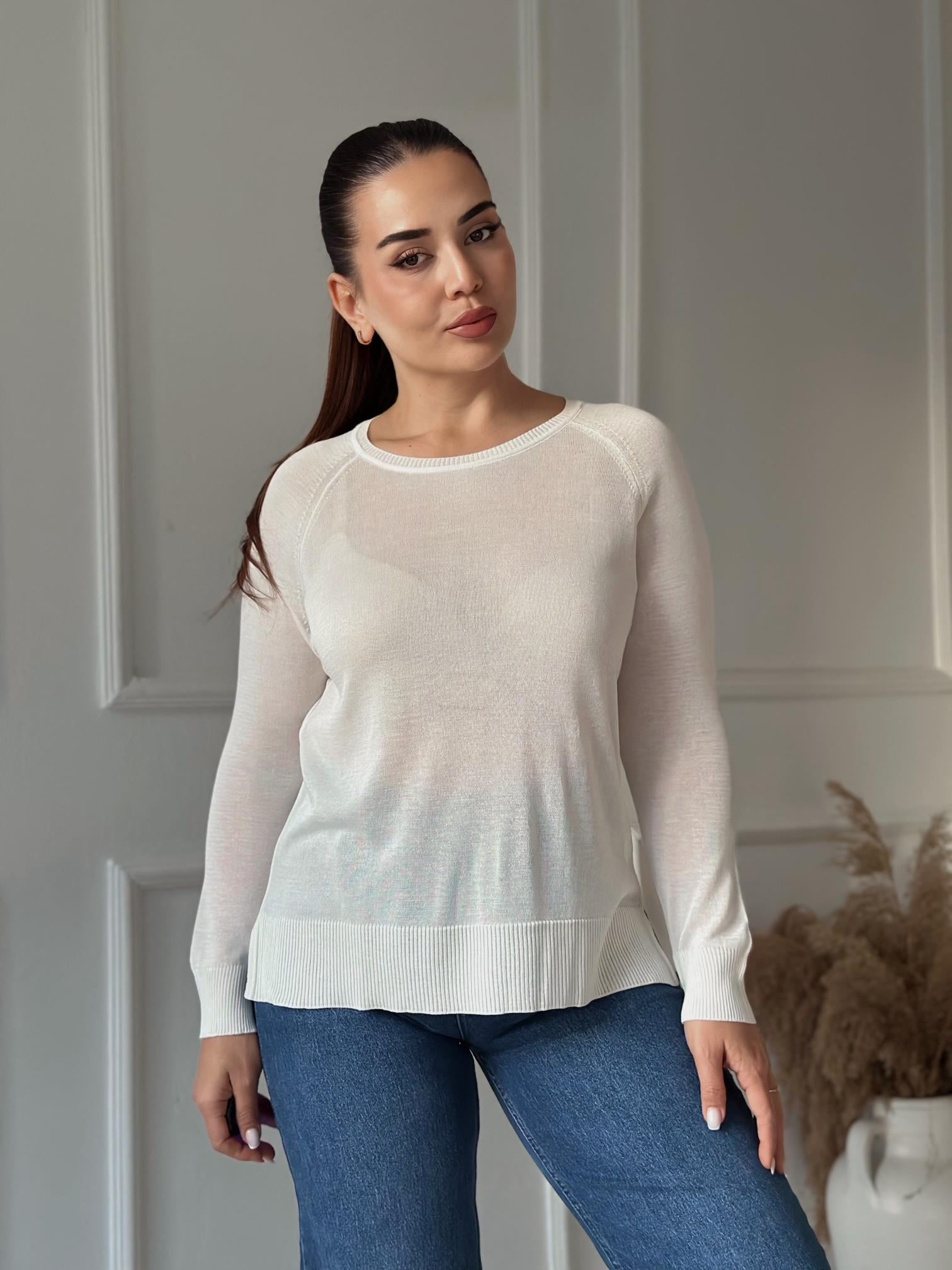 Soft Touch Basic İnce Reglan Triko Bluz - Ekru