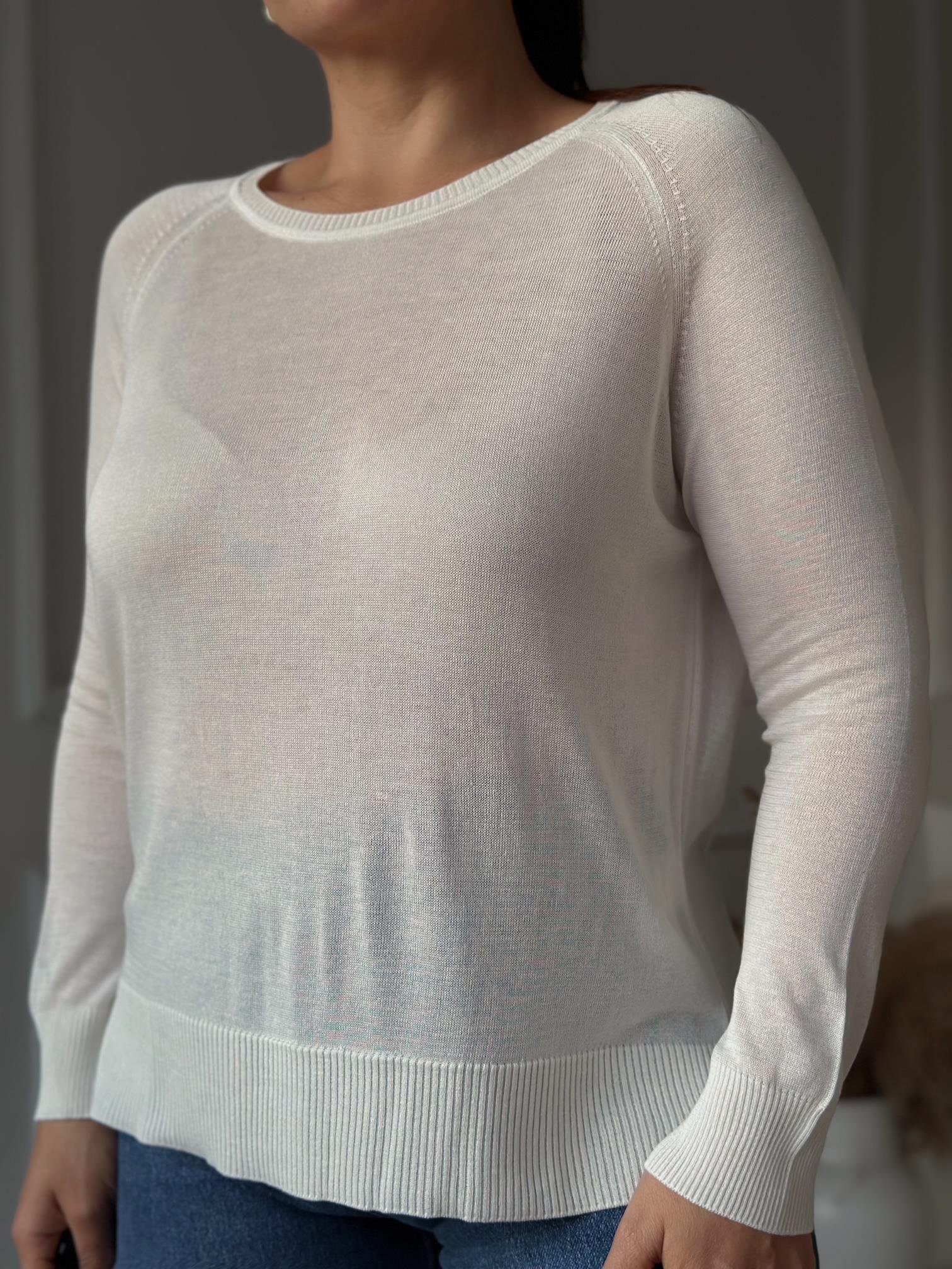 Soft Touch Basic İnce Reglan Triko Bluz - Ekru