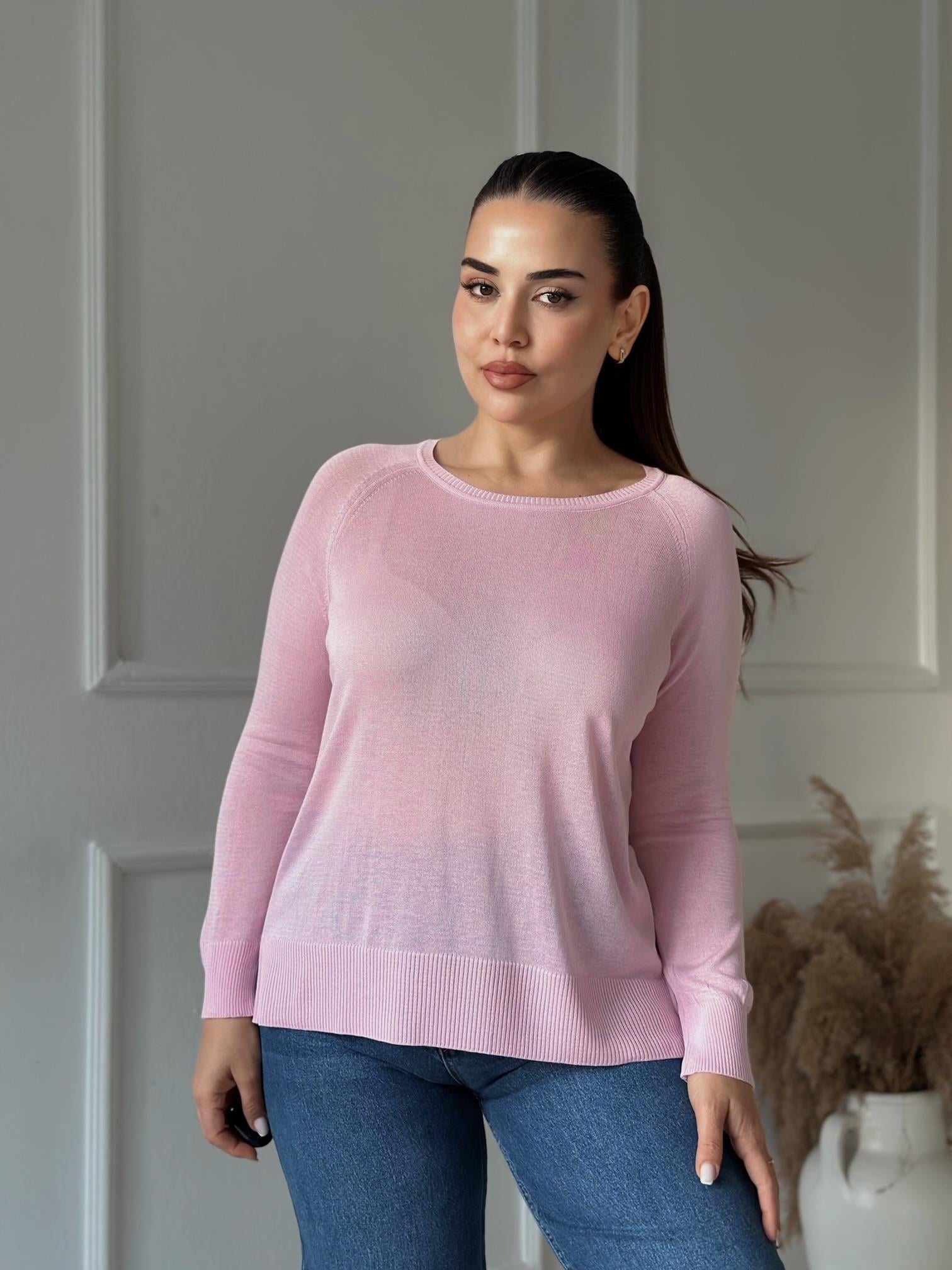 Soft Touch Basic İnce Reglan Triko Bluz - Toz Pembe