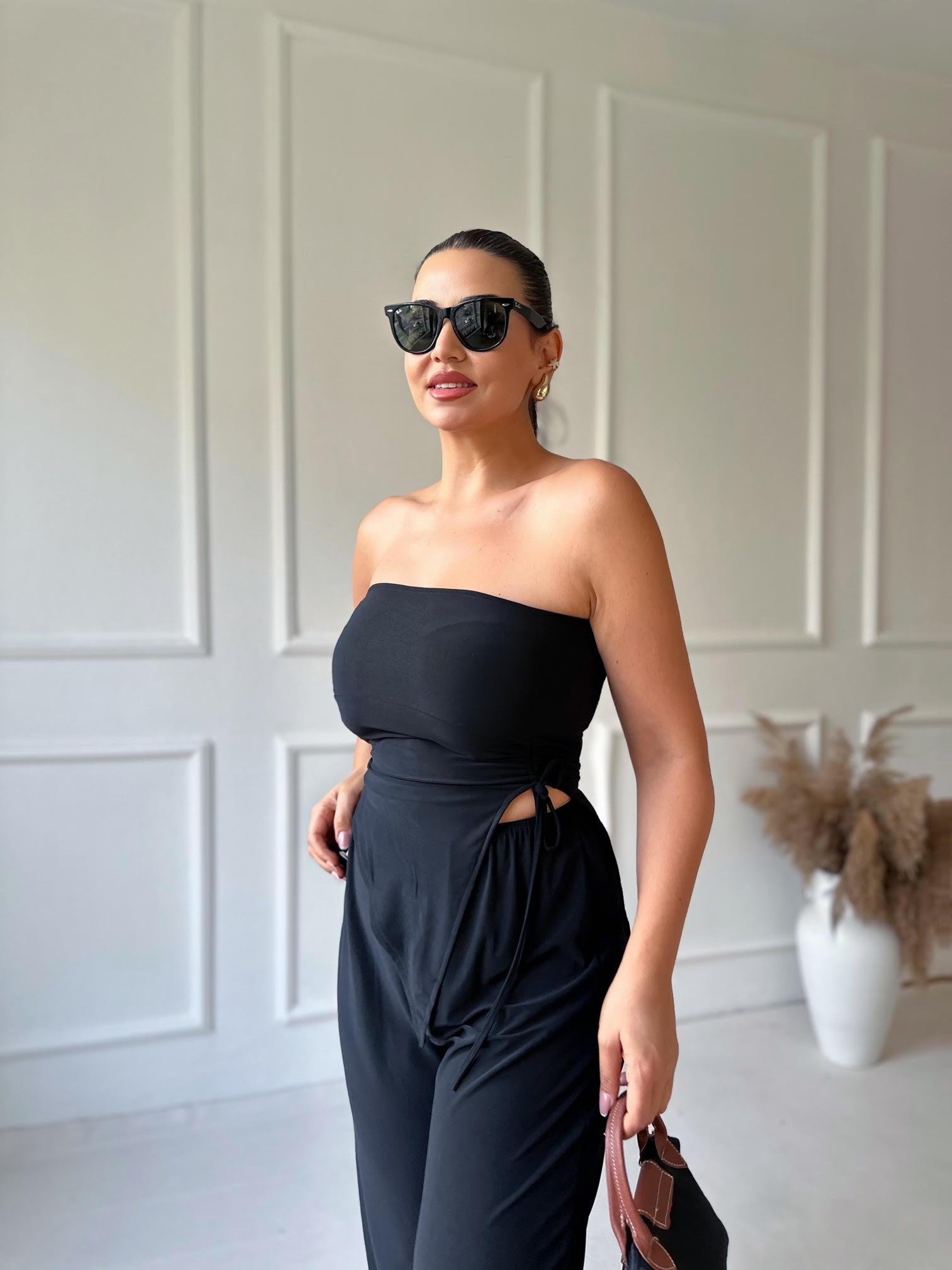 Straplez Bluz Pantolon Takım 