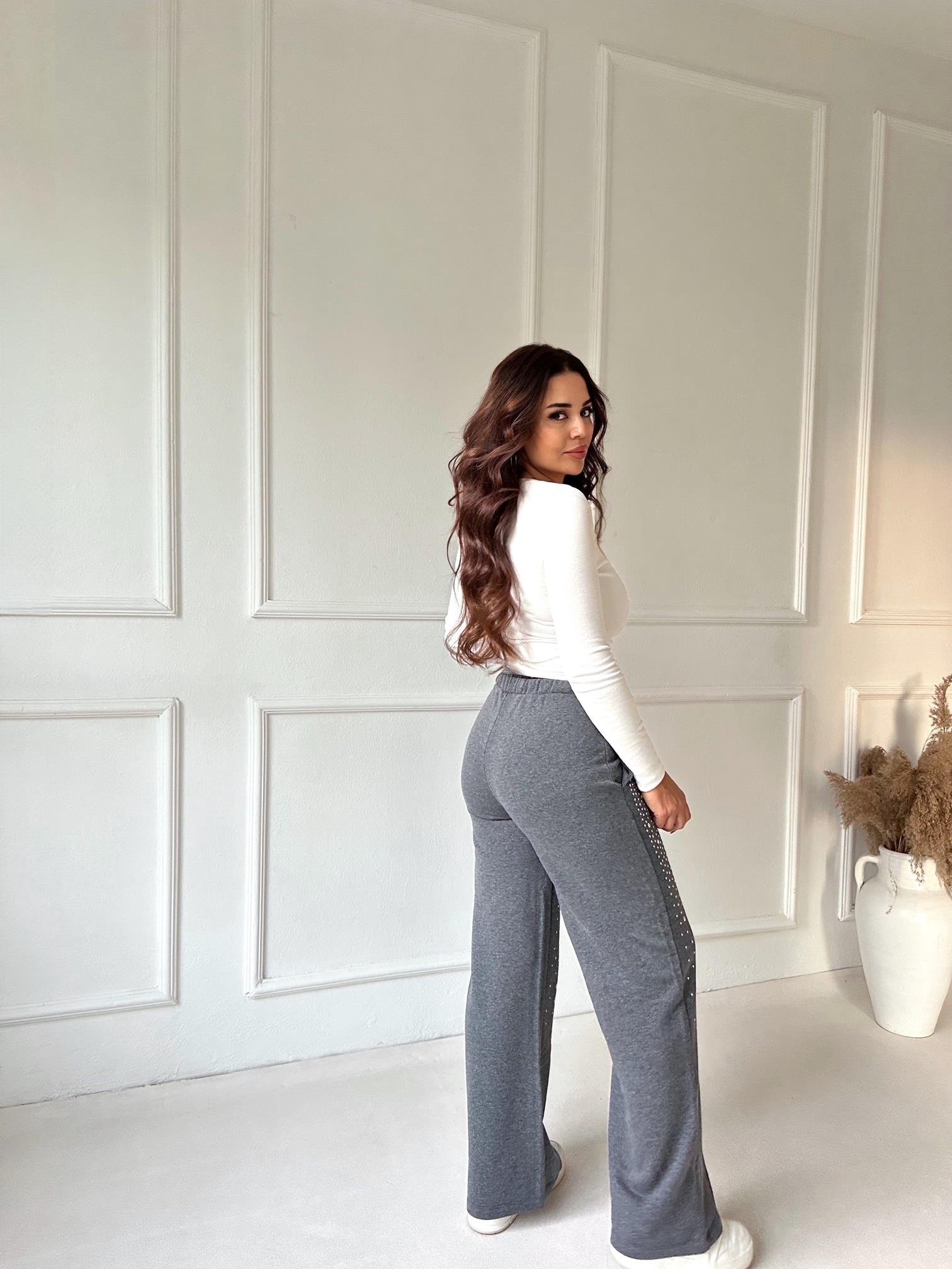 Taşlı Açık Antrasit Bol Paça Eşofman Altı