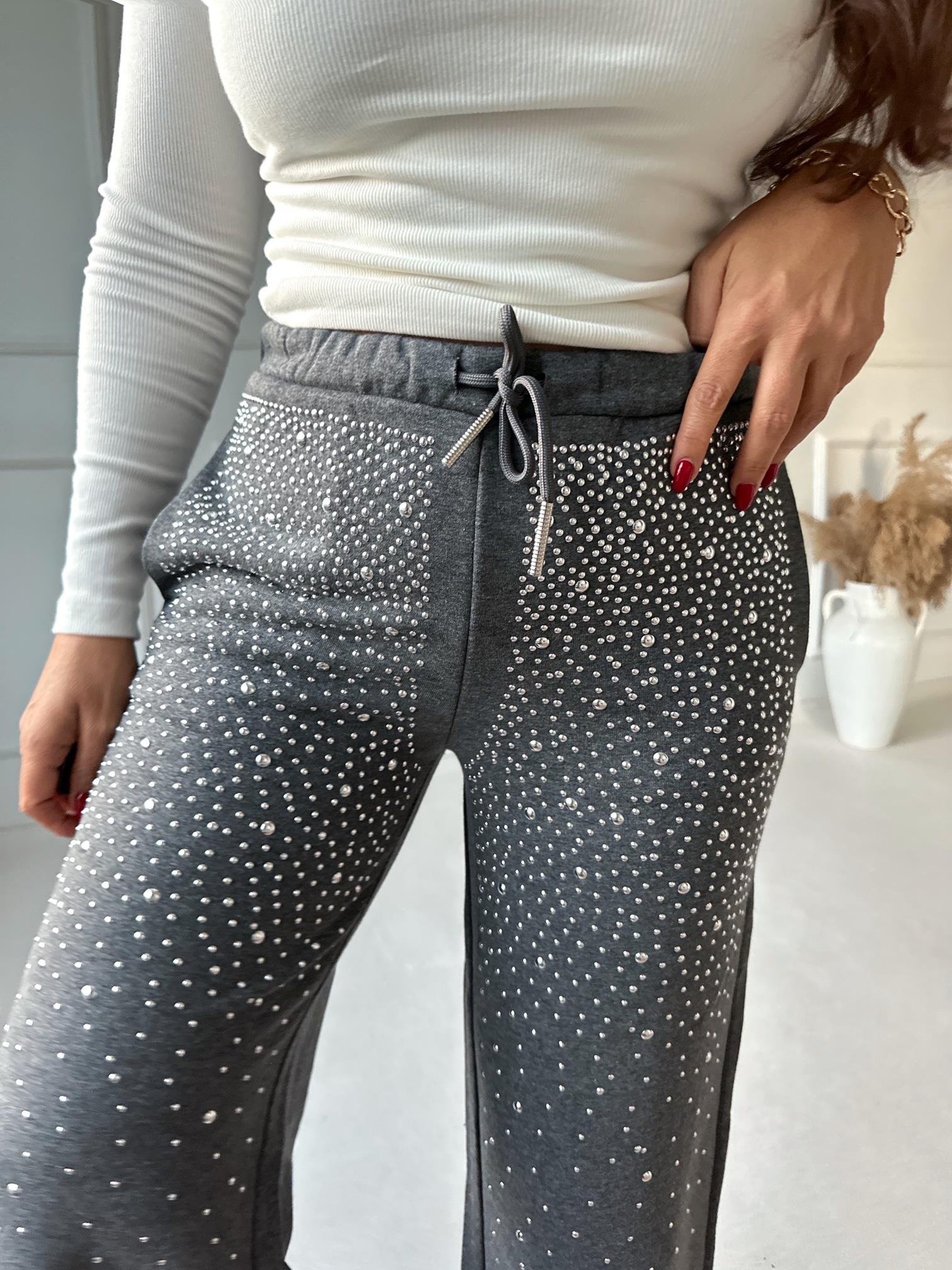 Taşlı Açık Antrasit Bol Paça Eşofman Altı