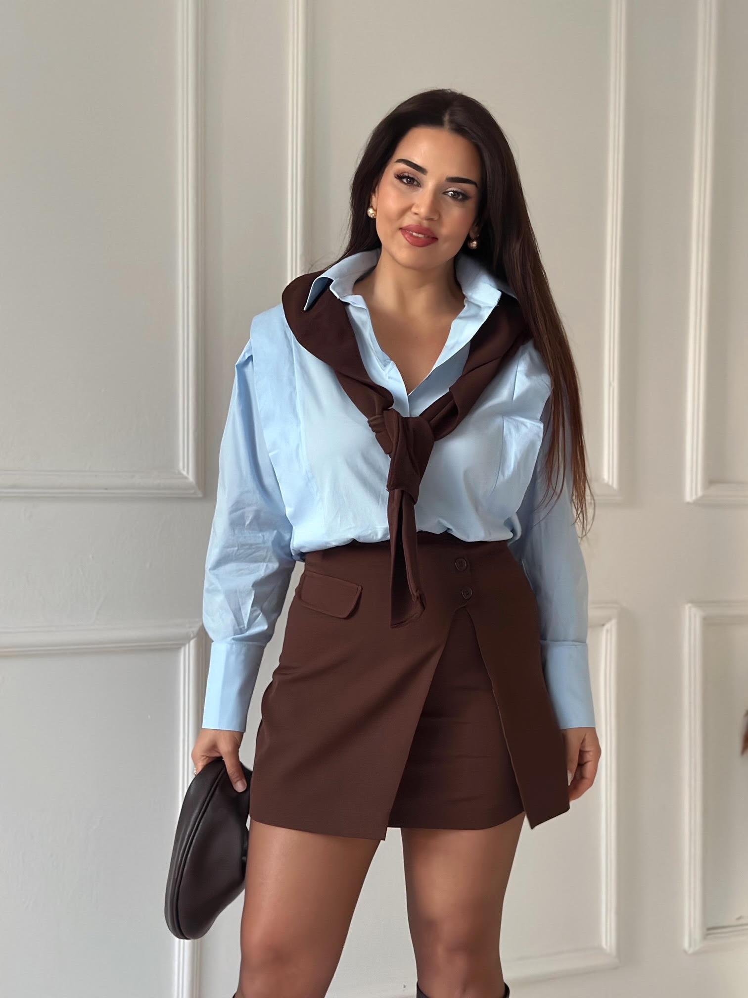 Urban Chic Likralı Krep Mini Şort Etek - Kahve 