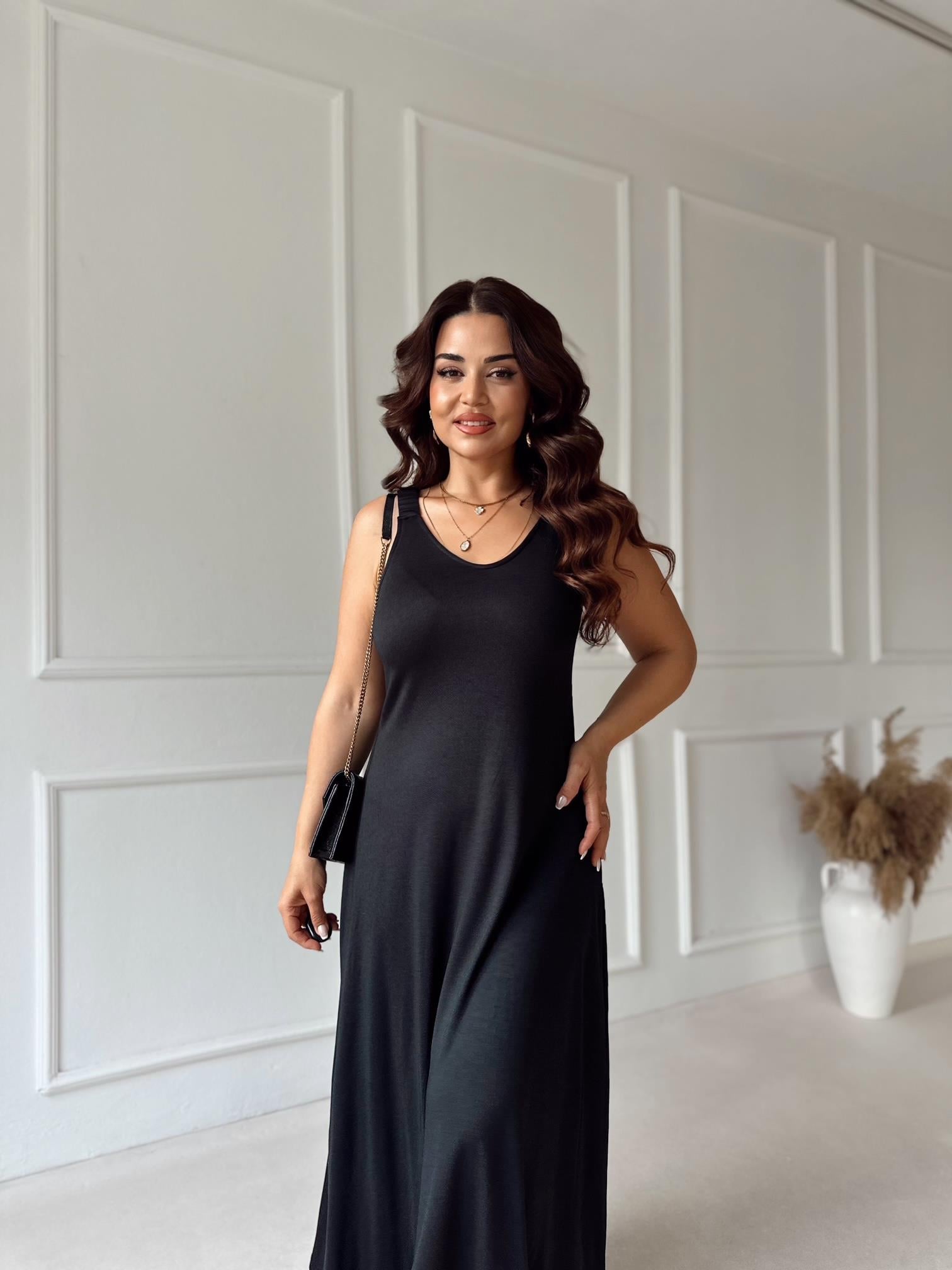 V Yaka Modal Maksi Elbise - Siyah