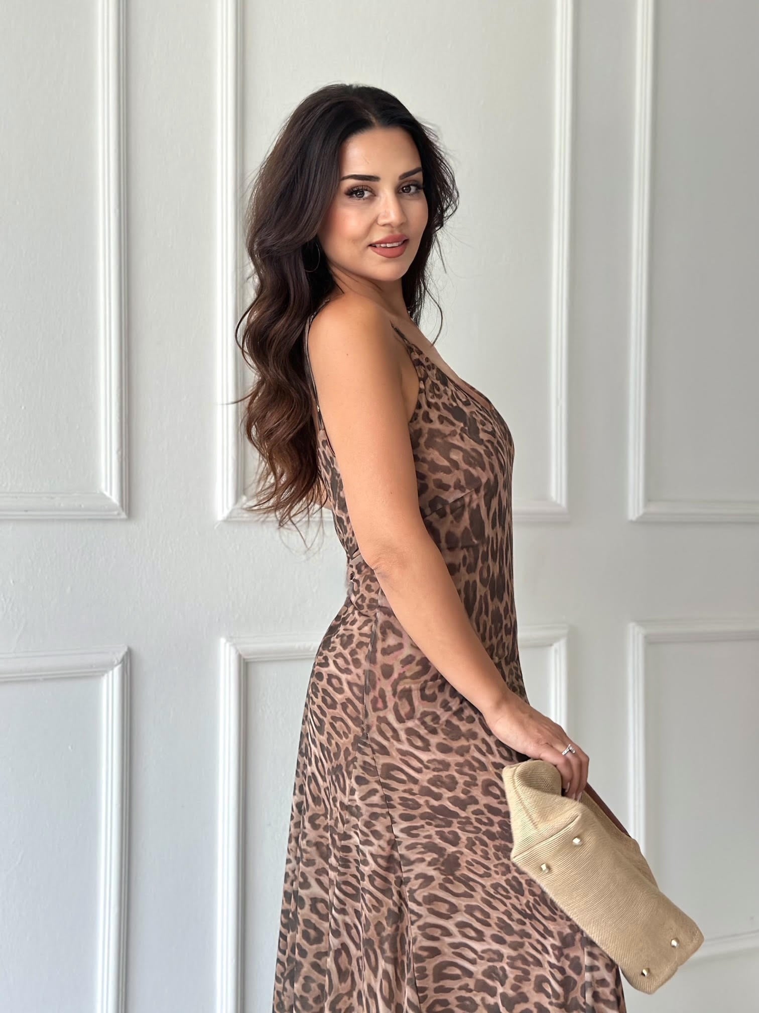 Venedik Tül Maksi Elbise - Leopar