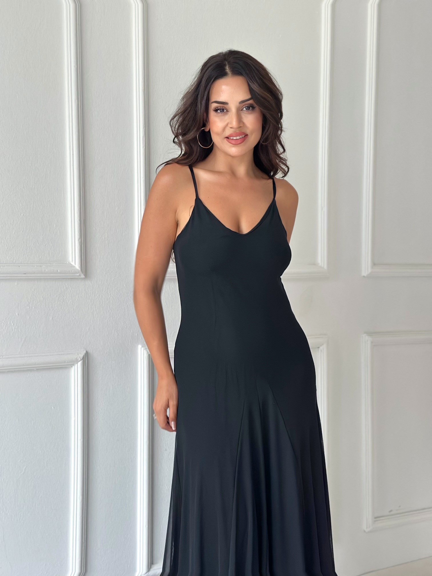 Venedik Tül Maksi Elbise - Siyah