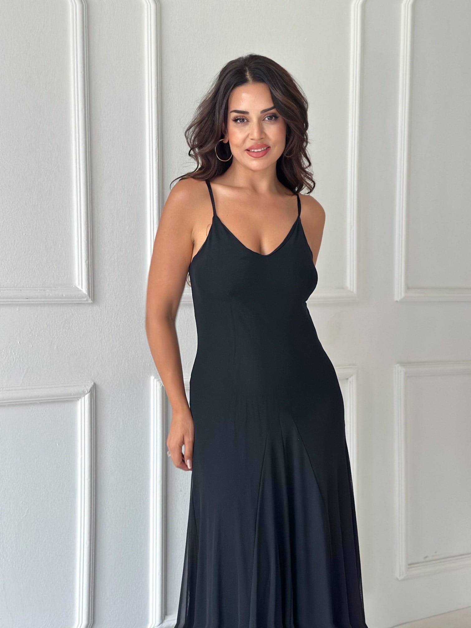Venedik Tül Maksi Elbise - Siyah