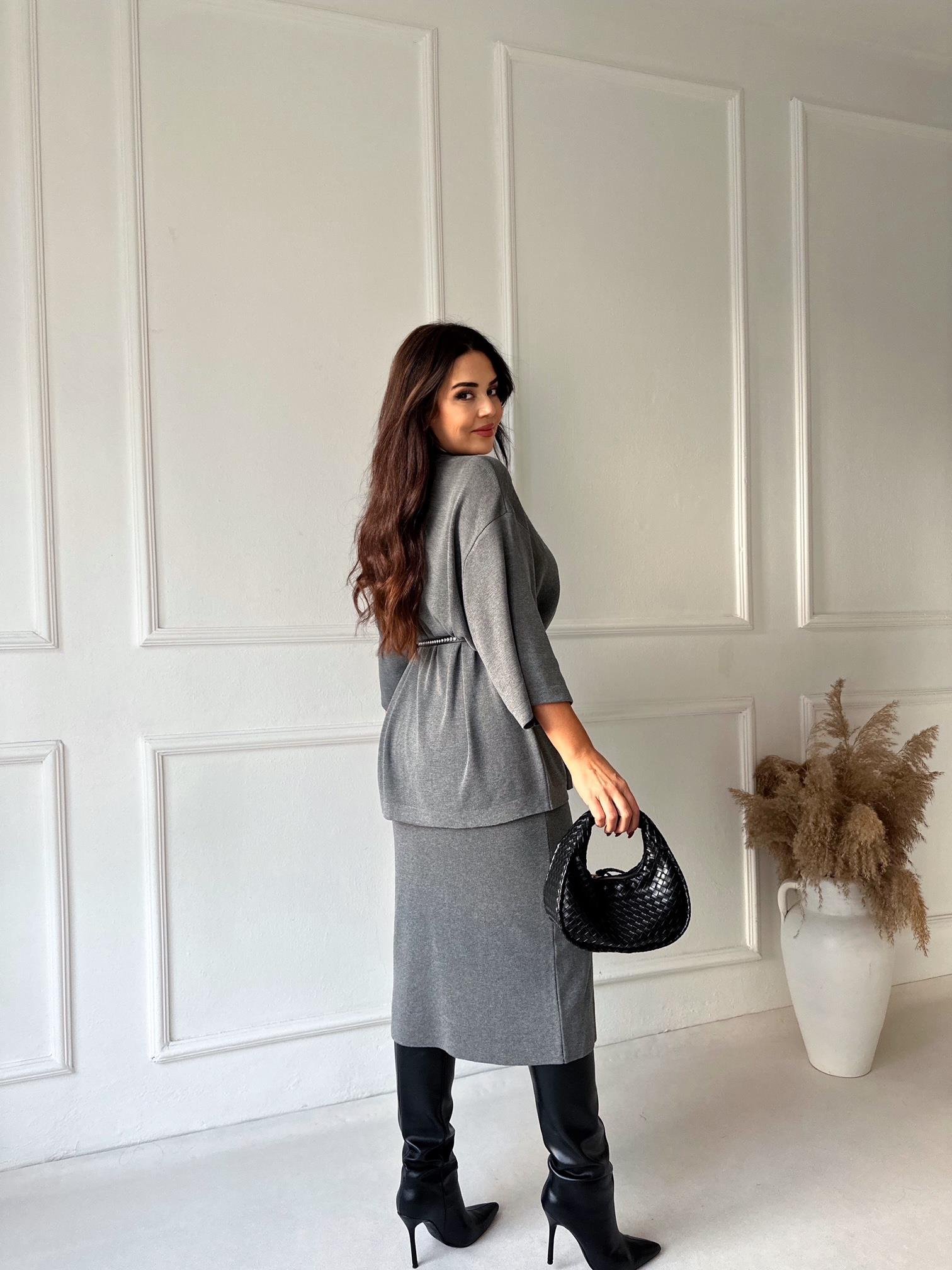 ZA Model Antrasit Oversize Triko Etek Bluz Takım