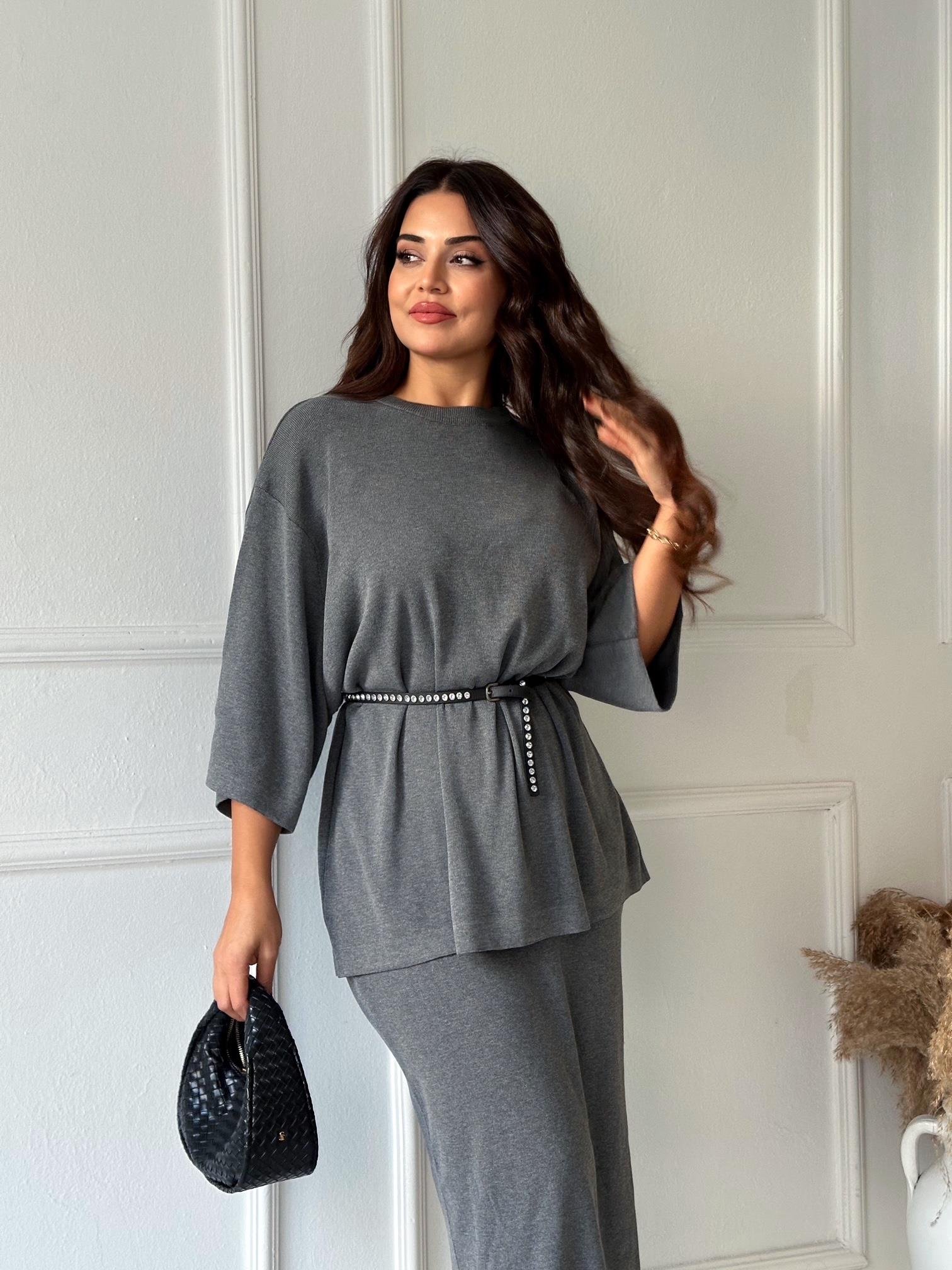 ZA Model Antrasit Oversize Triko Etek Bluz Takım