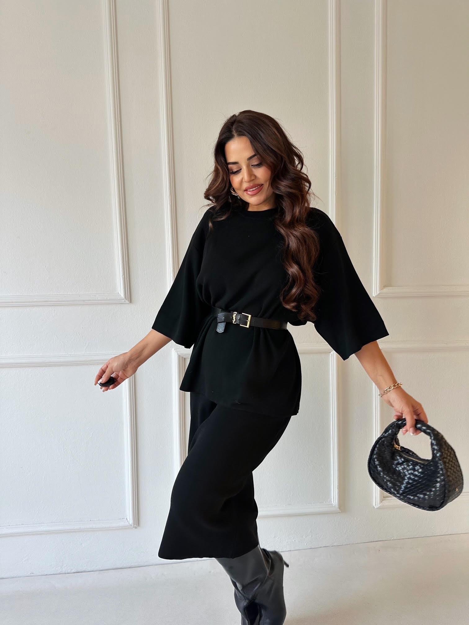 ZA Model Siyah Oversize Triko Etek Bluz Takım