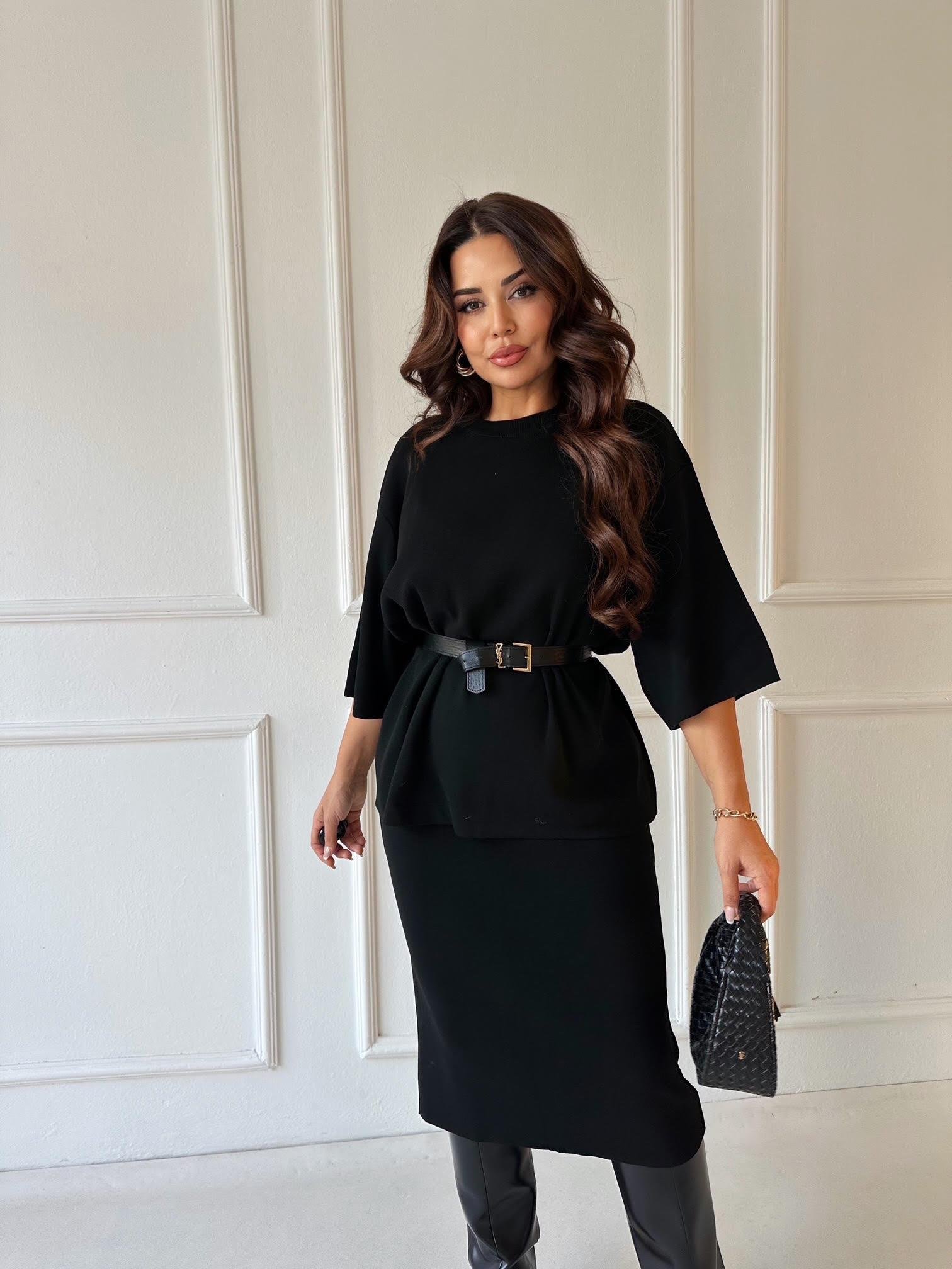 ZA Model Siyah Oversize Triko Etek Bluz Takım