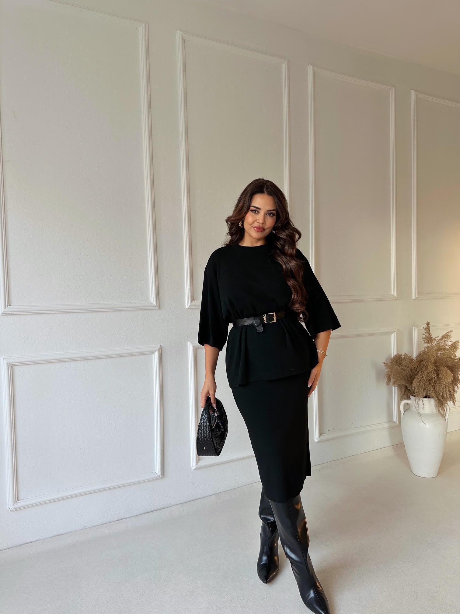 ZA Model Siyah Oversize Triko Etek Bluz Takım