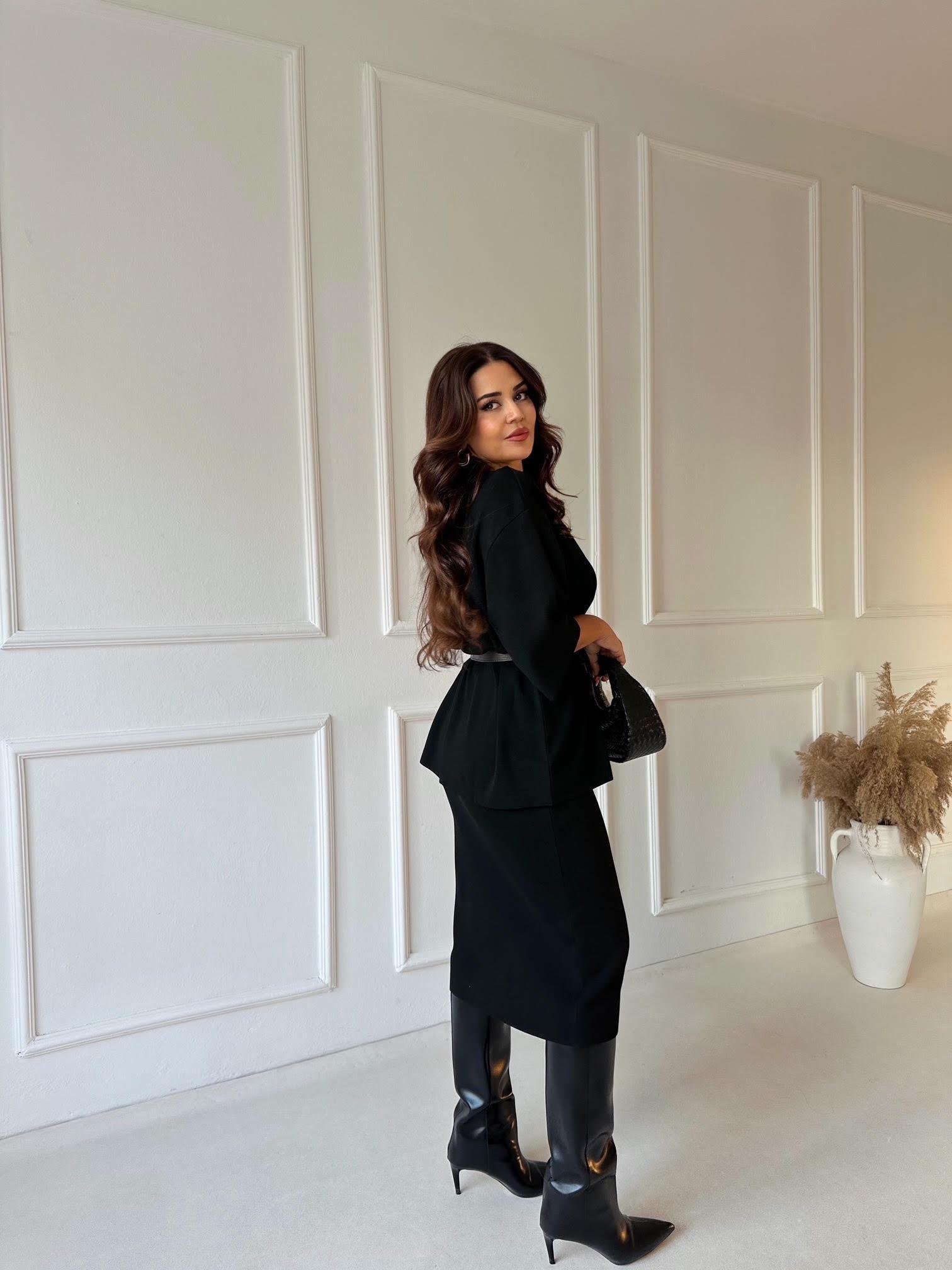 ZA Model Siyah Oversize Triko Etek Bluz Takım