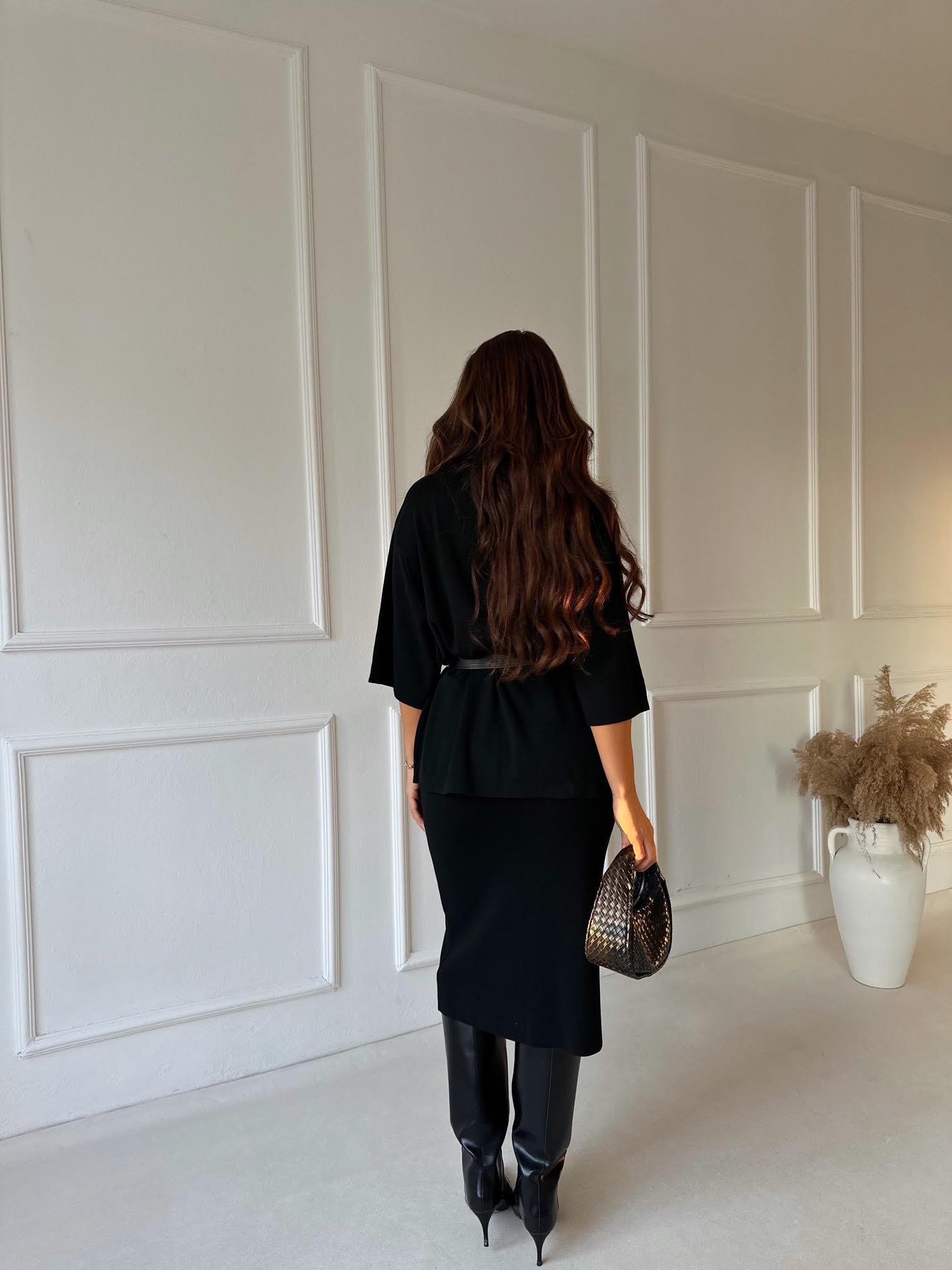 ZA Model Siyah Oversize Triko Etek Bluz Takım