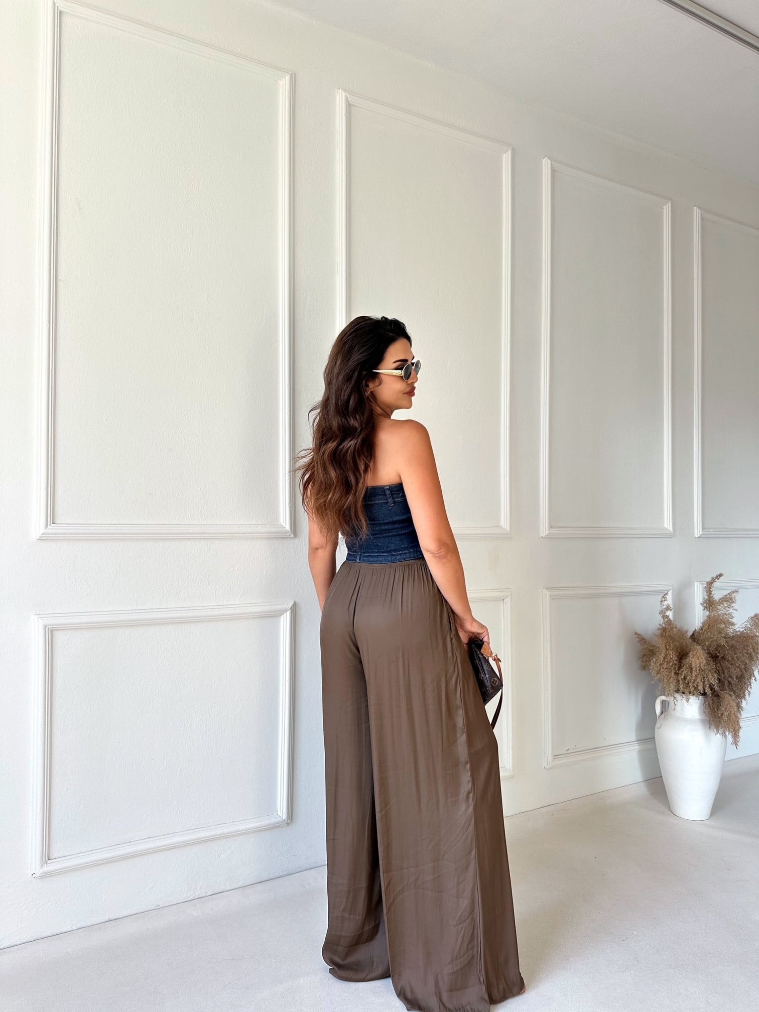Zara Model Saten Bol Paça Pantolon- Kahve 