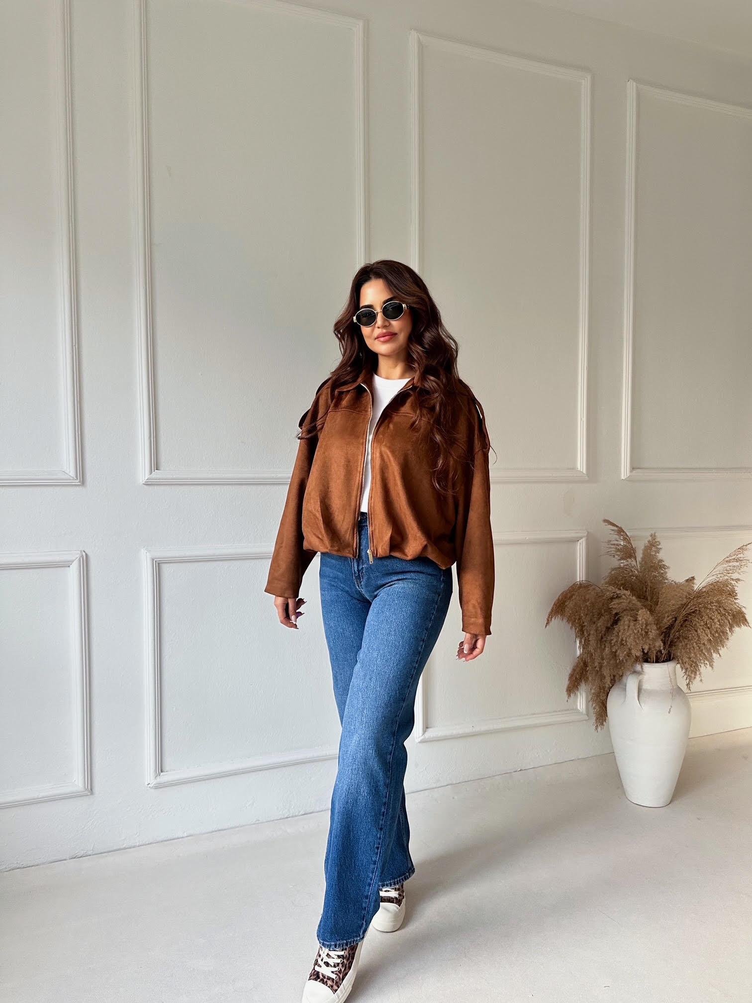 Zara Model Süet Bomber Ceket – Taba