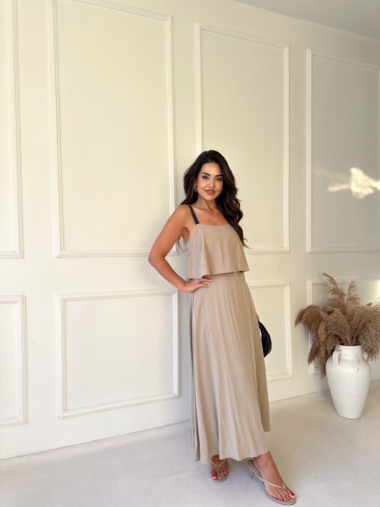 Zara Model Tensel Maxi Elbise -Vizon