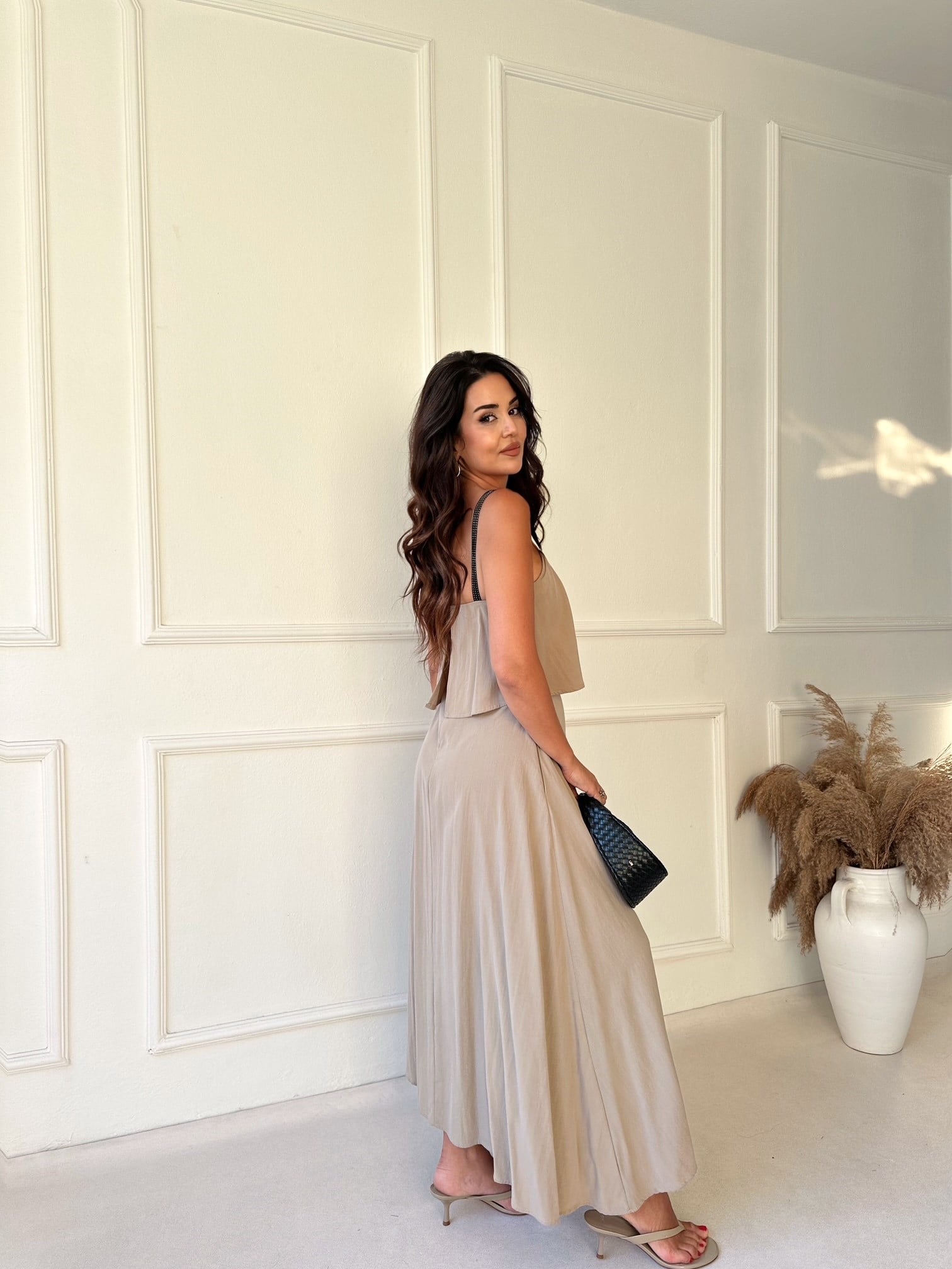 Zara Model Tensel Maxi Elbise -Vizon