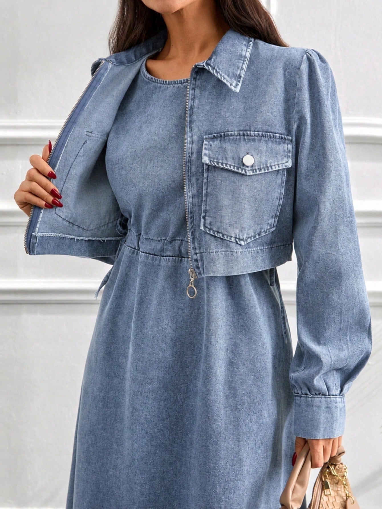 2'Li Kot Takım Elbise – Kısa Ceketli Denim Tesettür Elbise