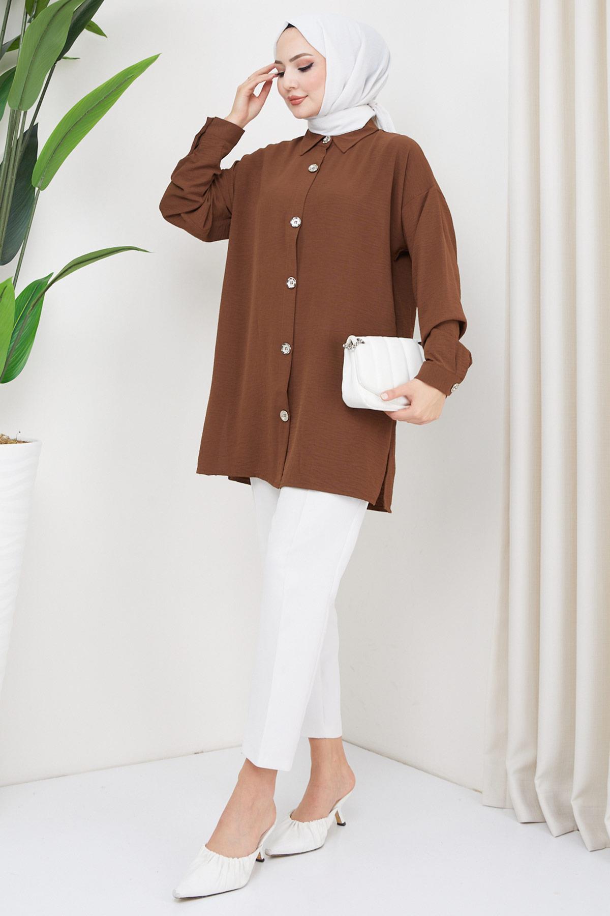 Aerobin Oversize Tunik Kahverengi HM2324