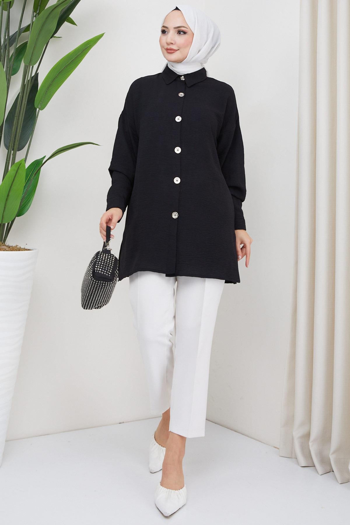Aerobin Oversize Tunik Siyah HM2324