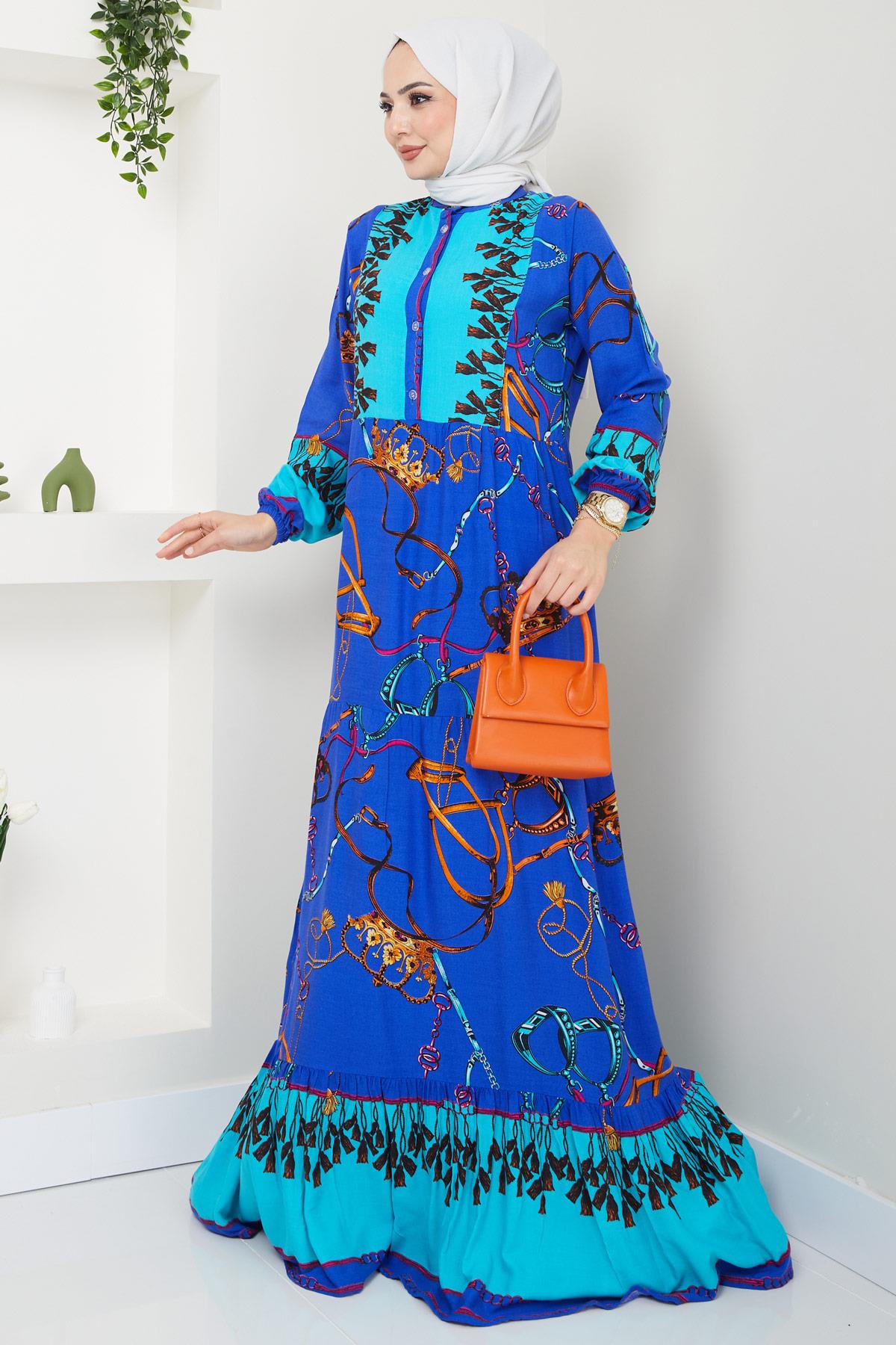 Aleyna Yazlık Viskon Elbise Saks HM2445