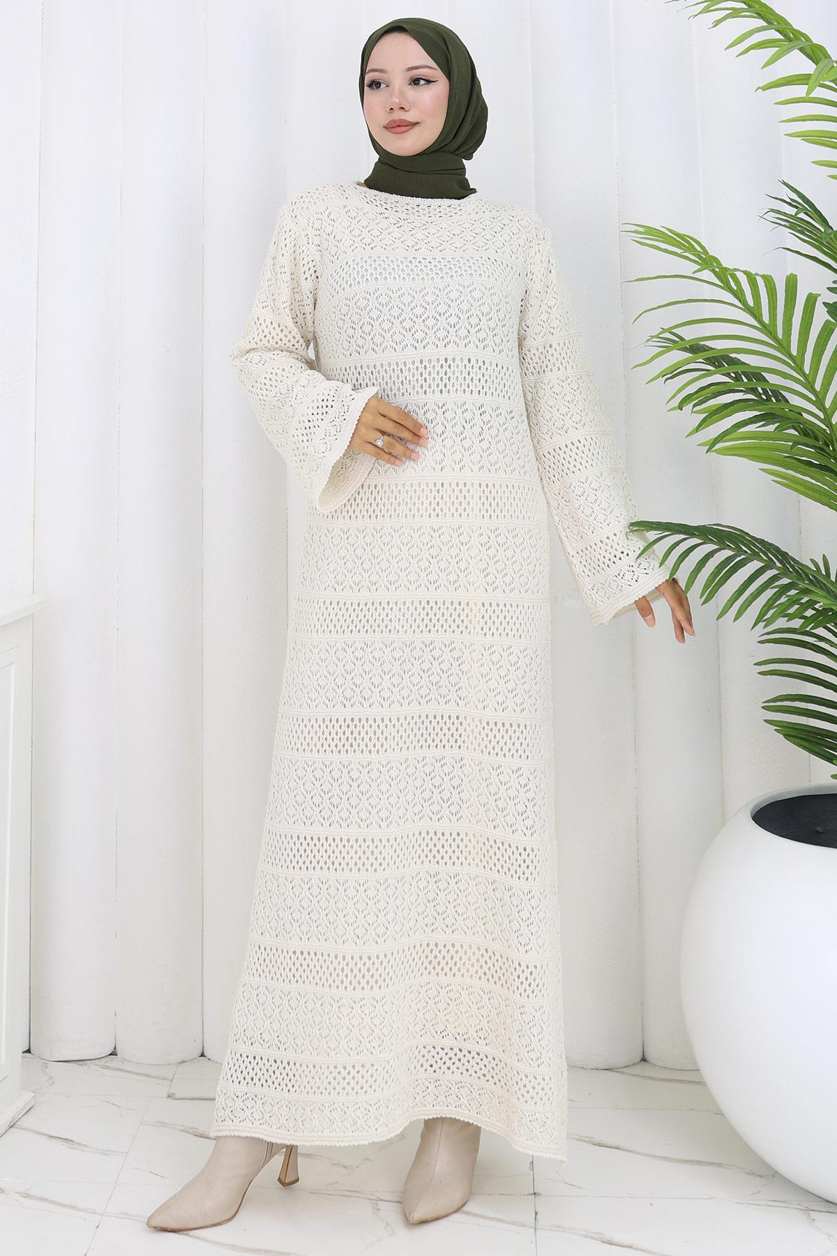 Astarlı Ajur Elbise Krem HM2841